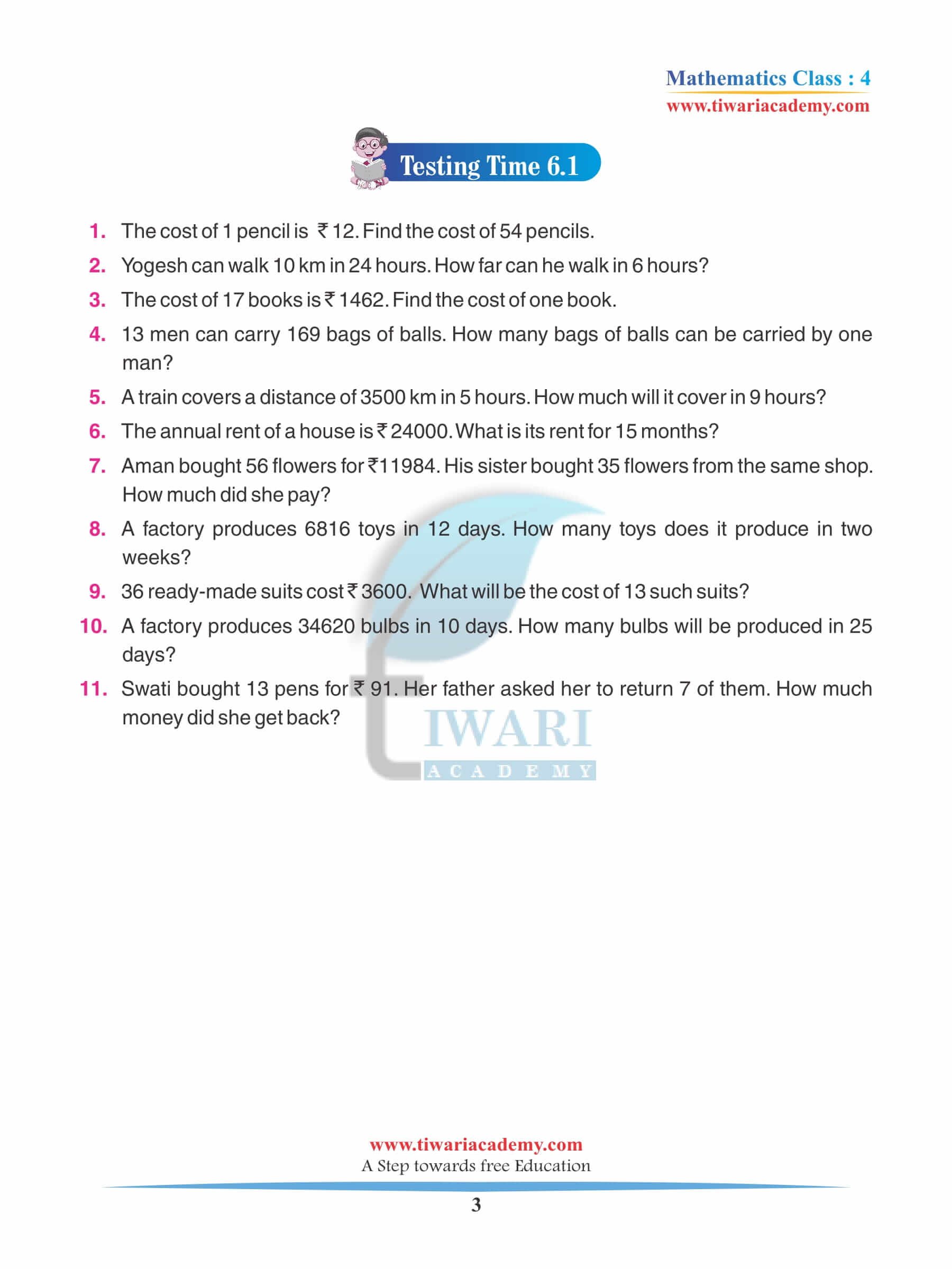 Class 4 Maths Chapter 6 Revision Exercises