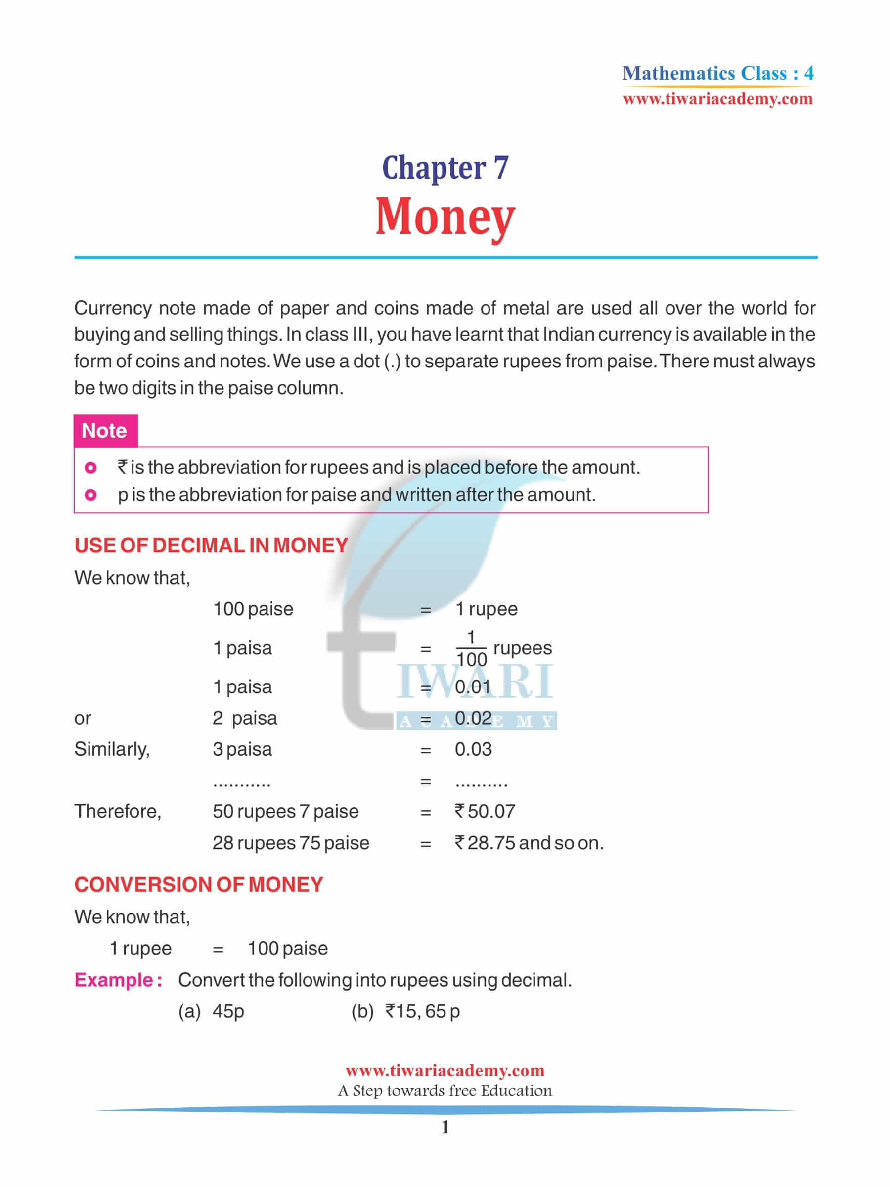 Class 4 Maths Chapter 7 Revision Book