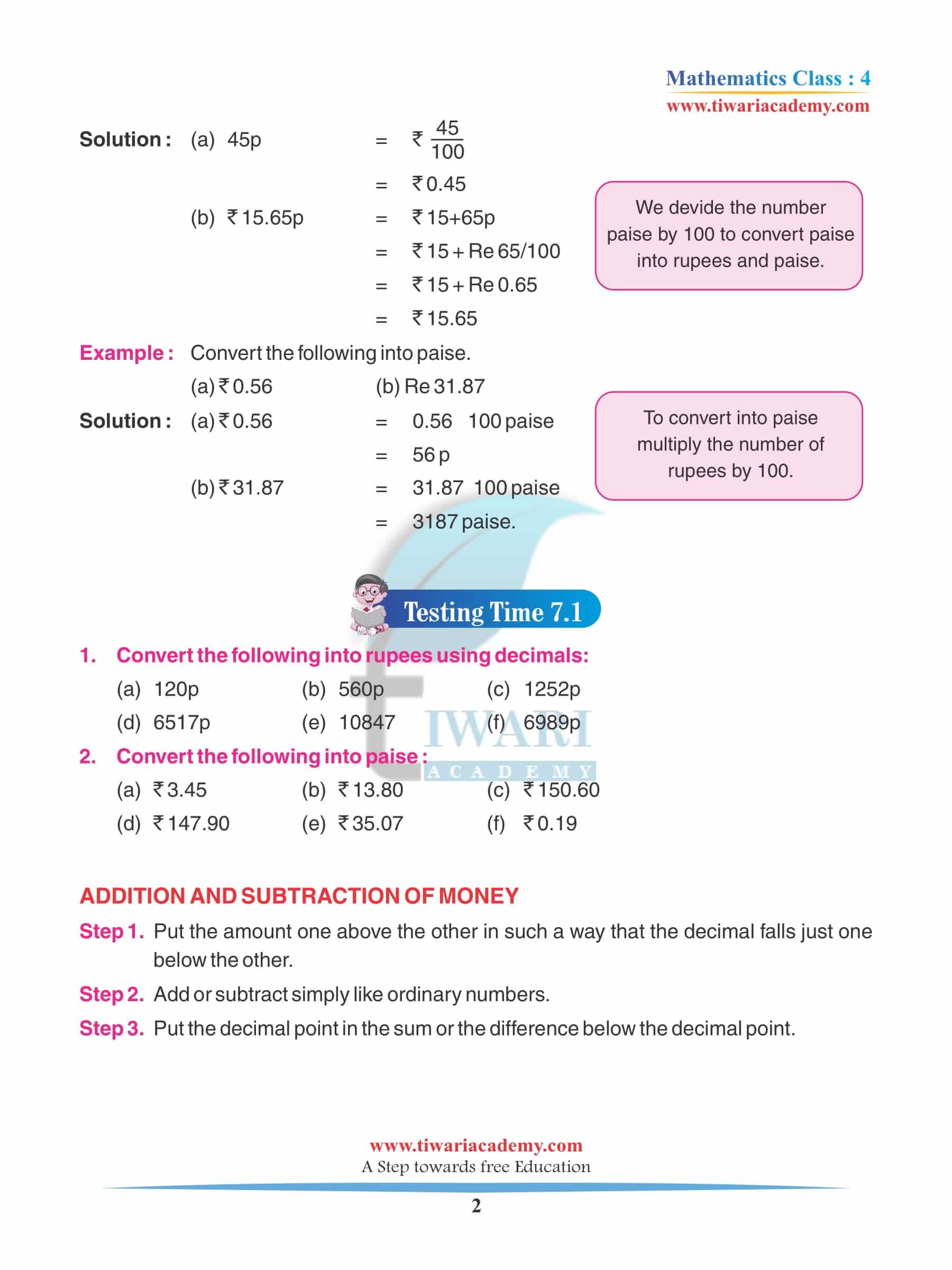 Class 4 Maths Chapter 7 Revision Question answers