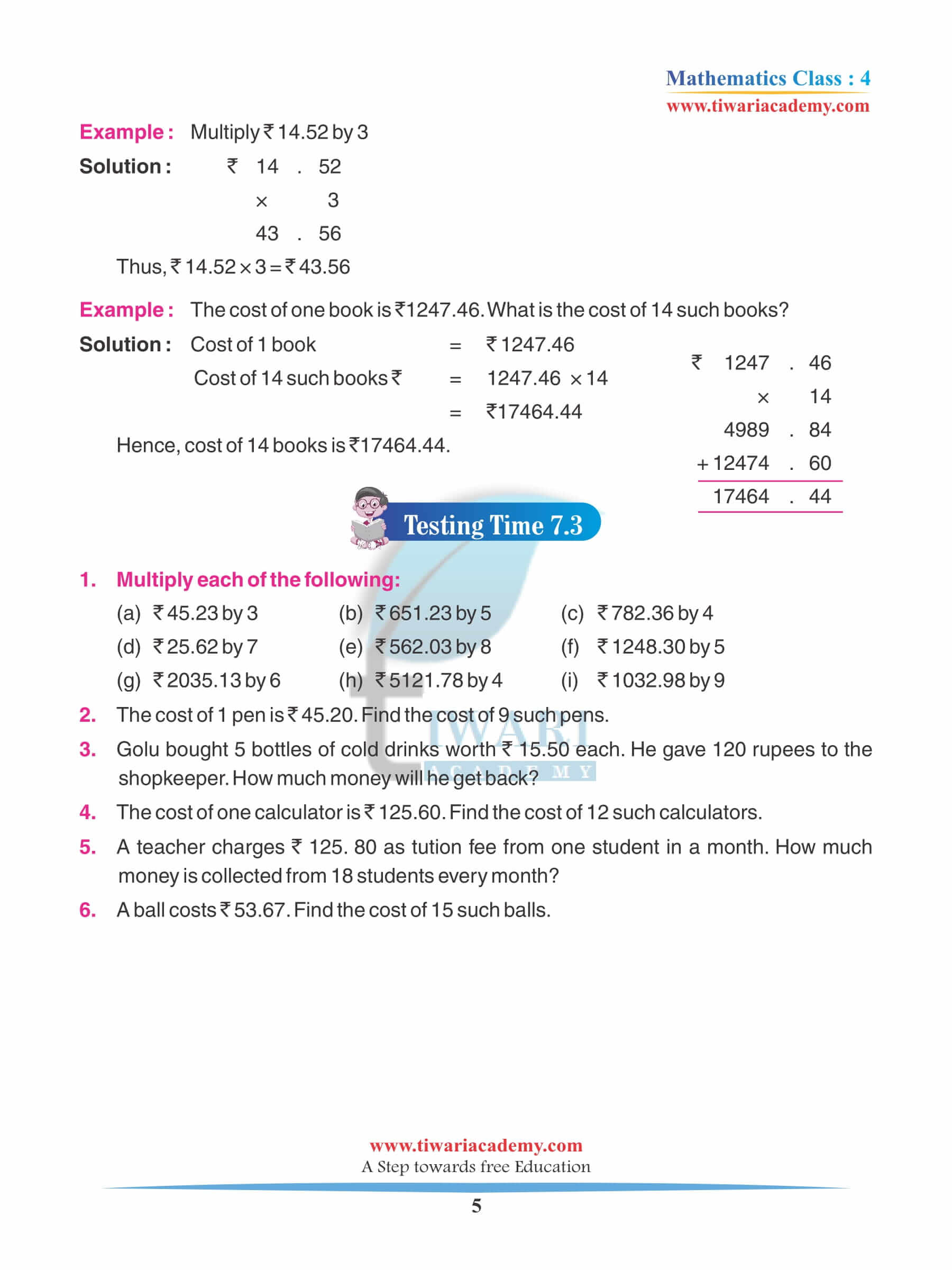 Class 4 Maths Chapter 7 Practice exercises