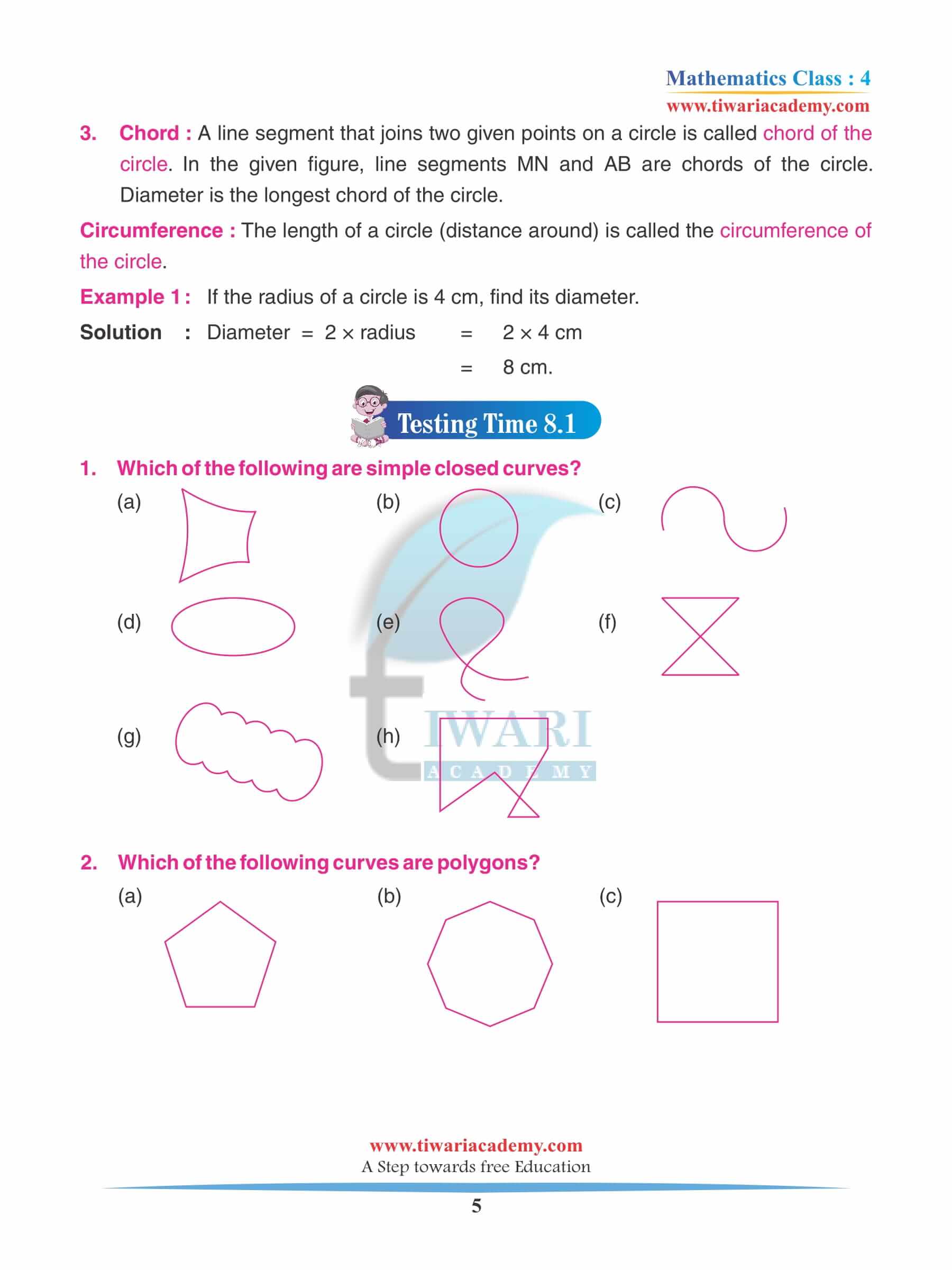 Class 4 Maths Chapter 8 Practice question answers