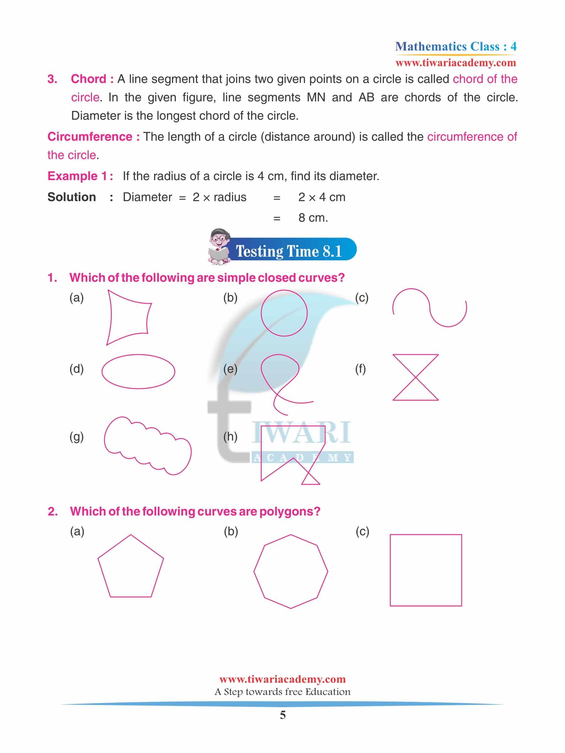 Class 4 Maths Chapter 8 Practice question answers