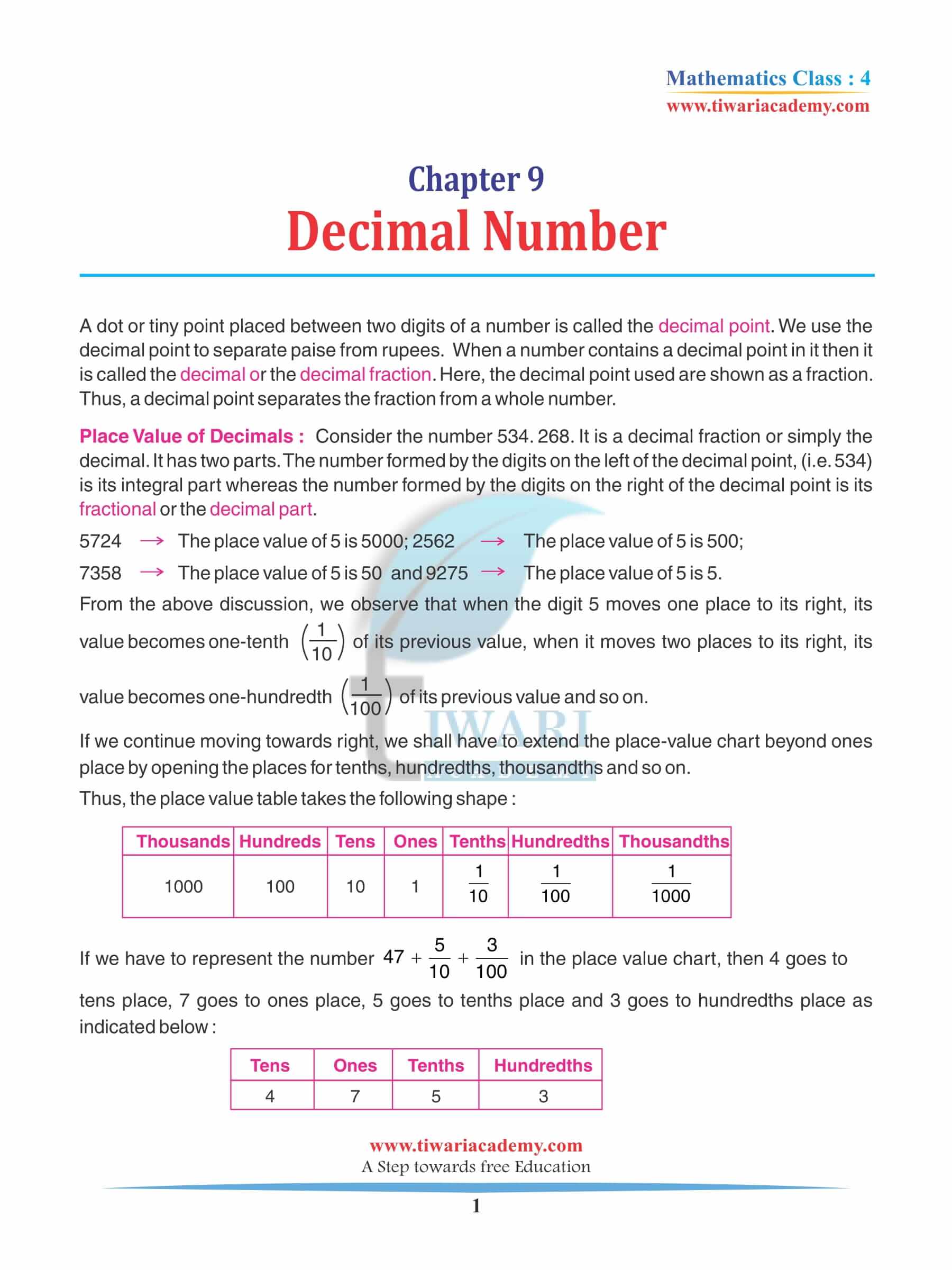 Class 4 Maths Chapter 9 Revision Book