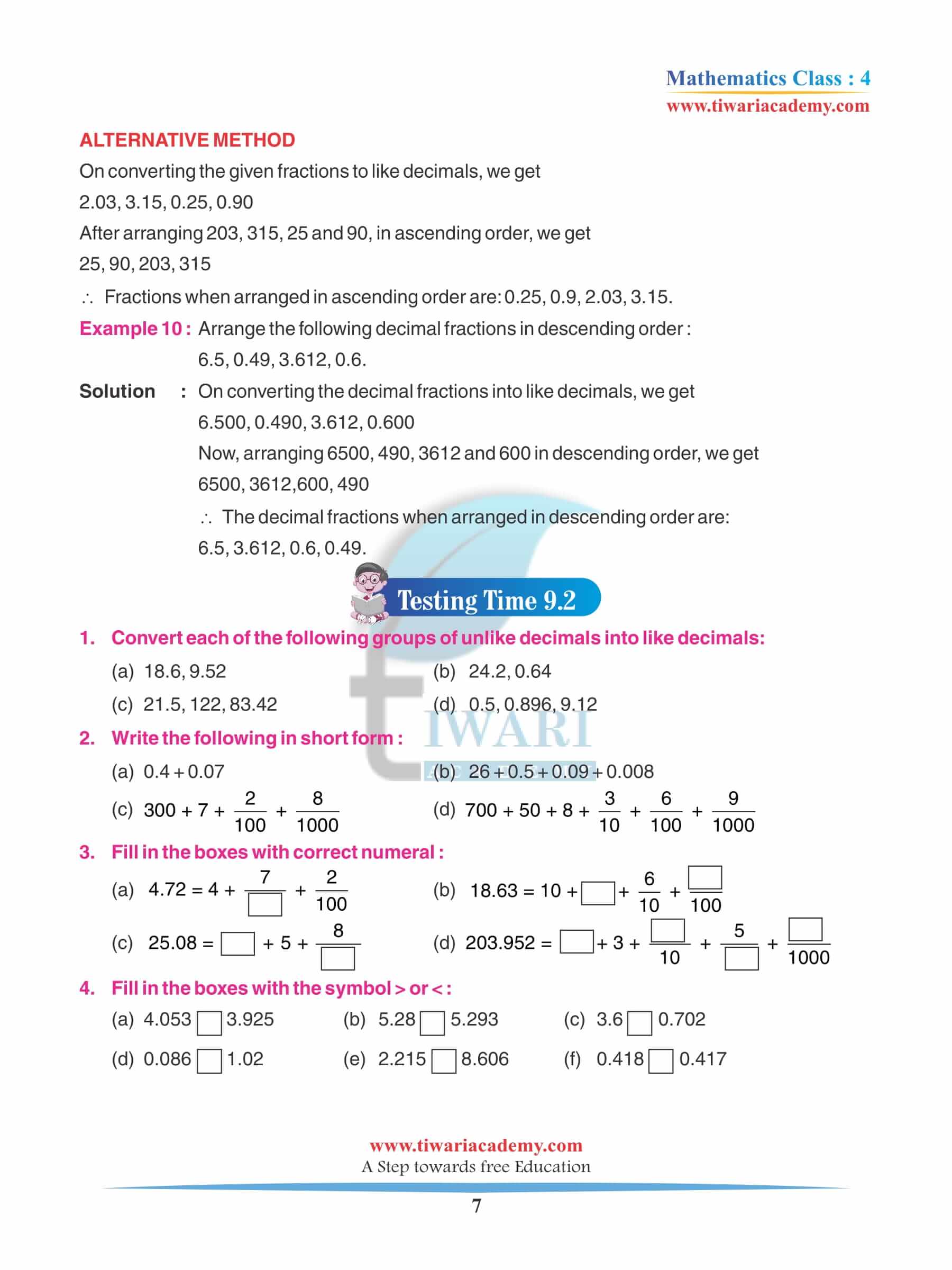 Class 4 Maths Chapter 9 Revision Book Exercises