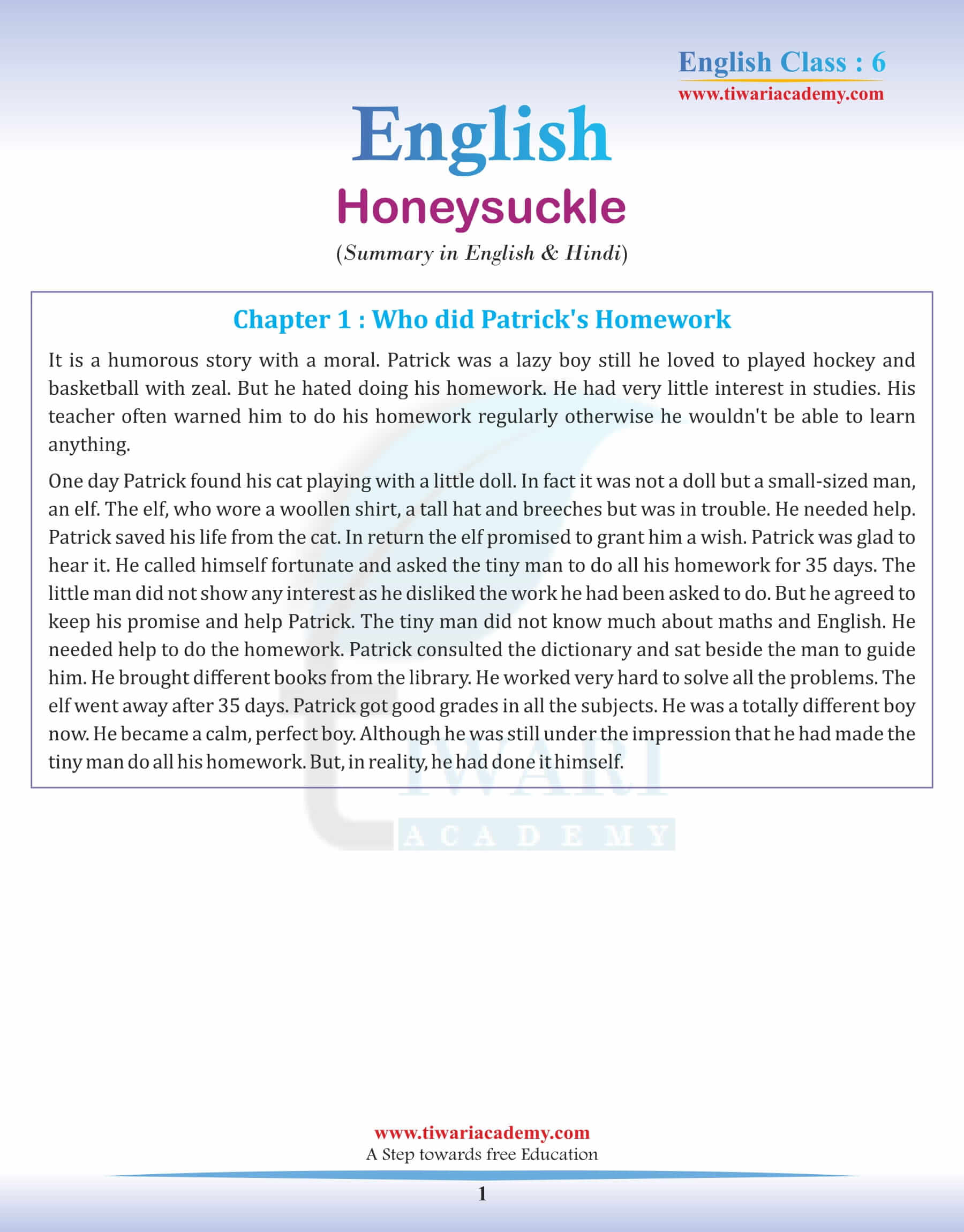 Class 6 English Chapter 1 Summary in English