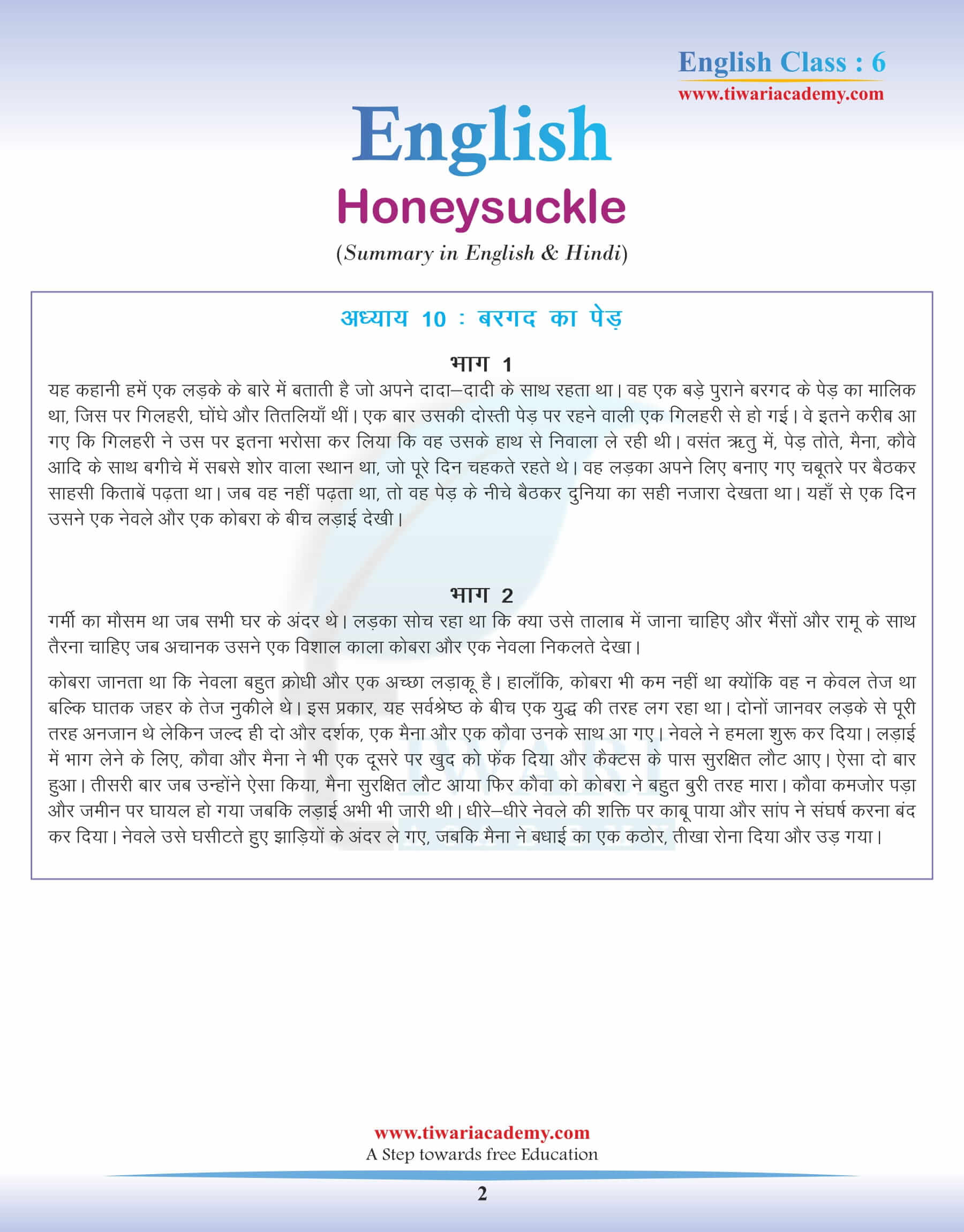 Class 6 English Chapter 10 Poem Summary in Hindi and English