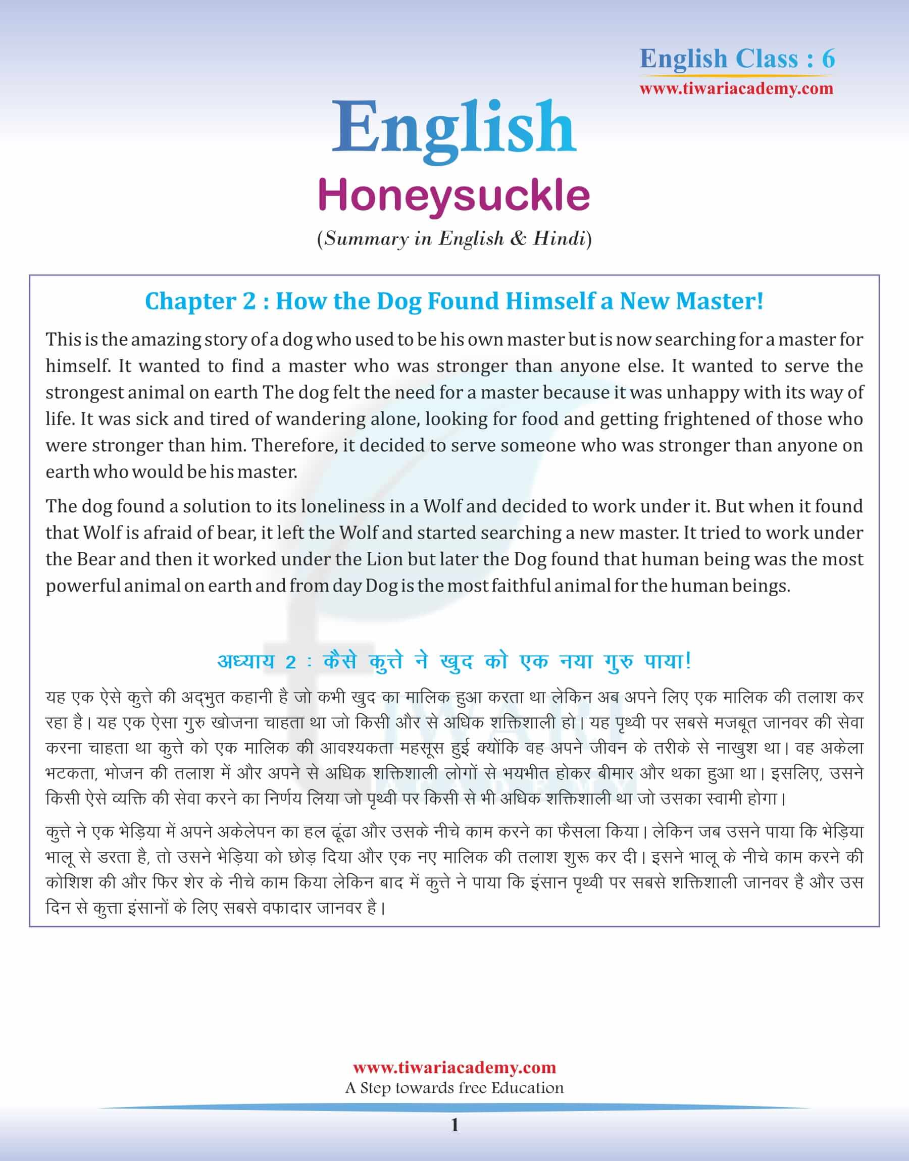 Class 6 English Chapter 2 Summary in Hindi and English