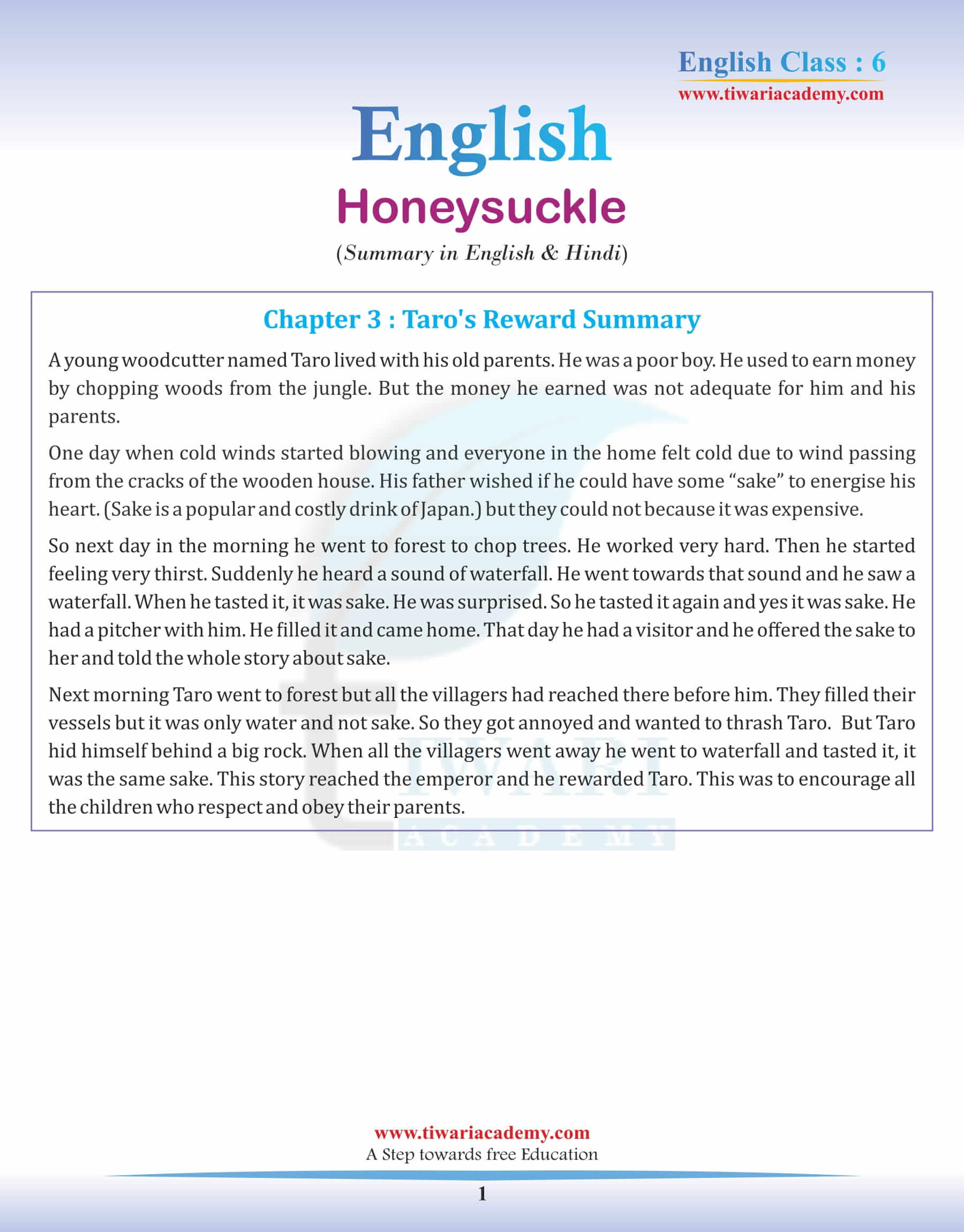 Class 6 English Chapter 3 Summary in English