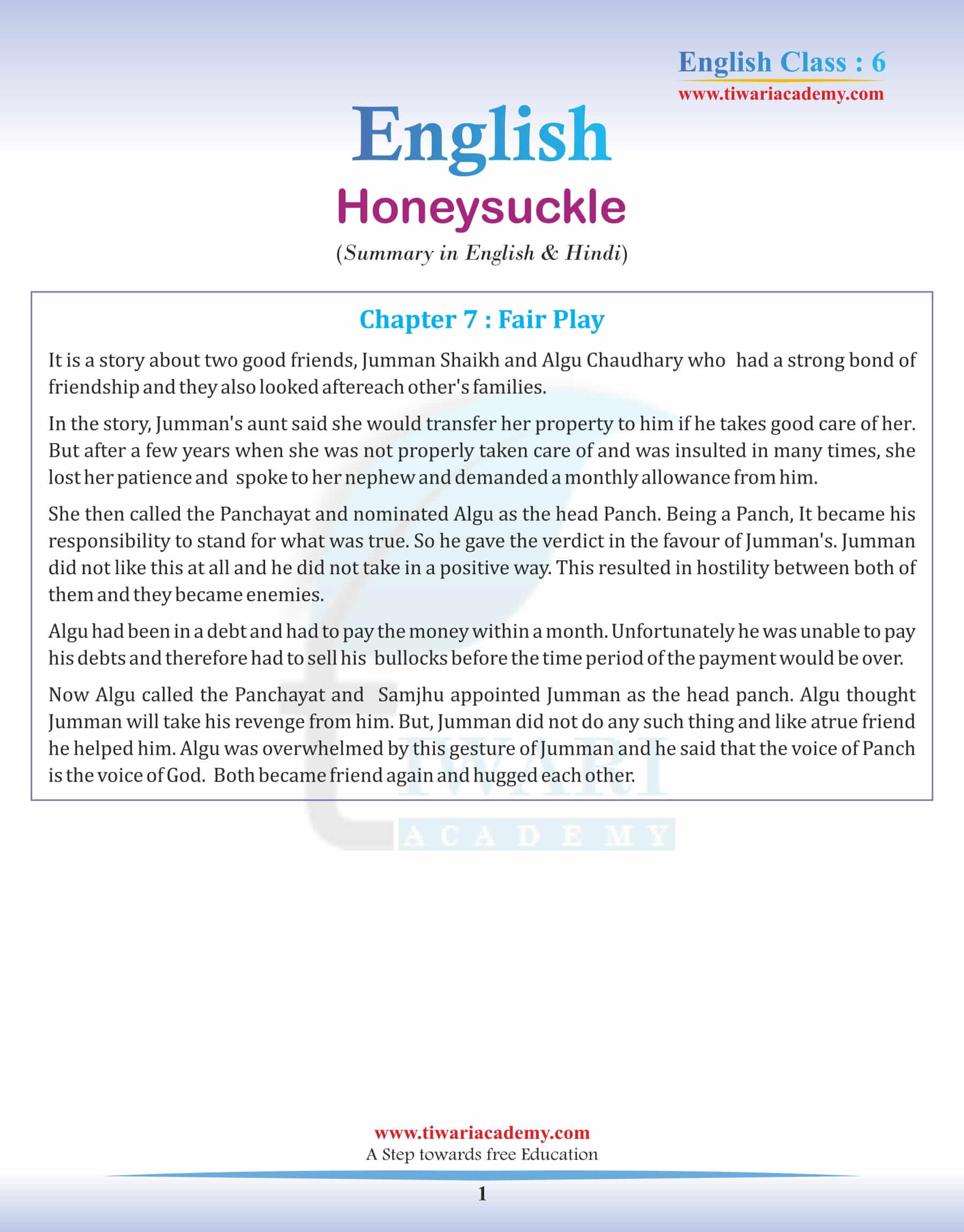 Class 6 English Chapter 7 Summary in English