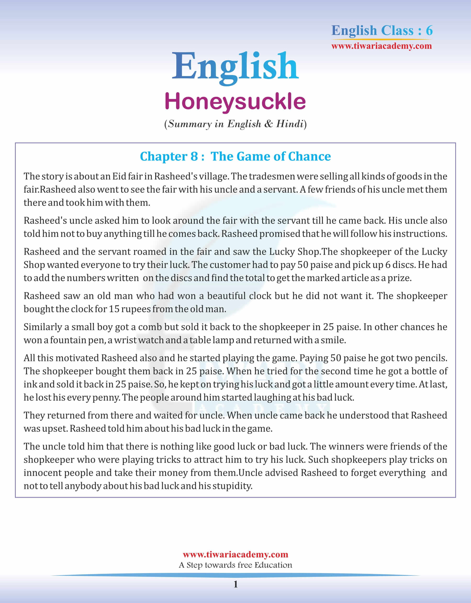 Class 6 English Chapter 8 Summary in English