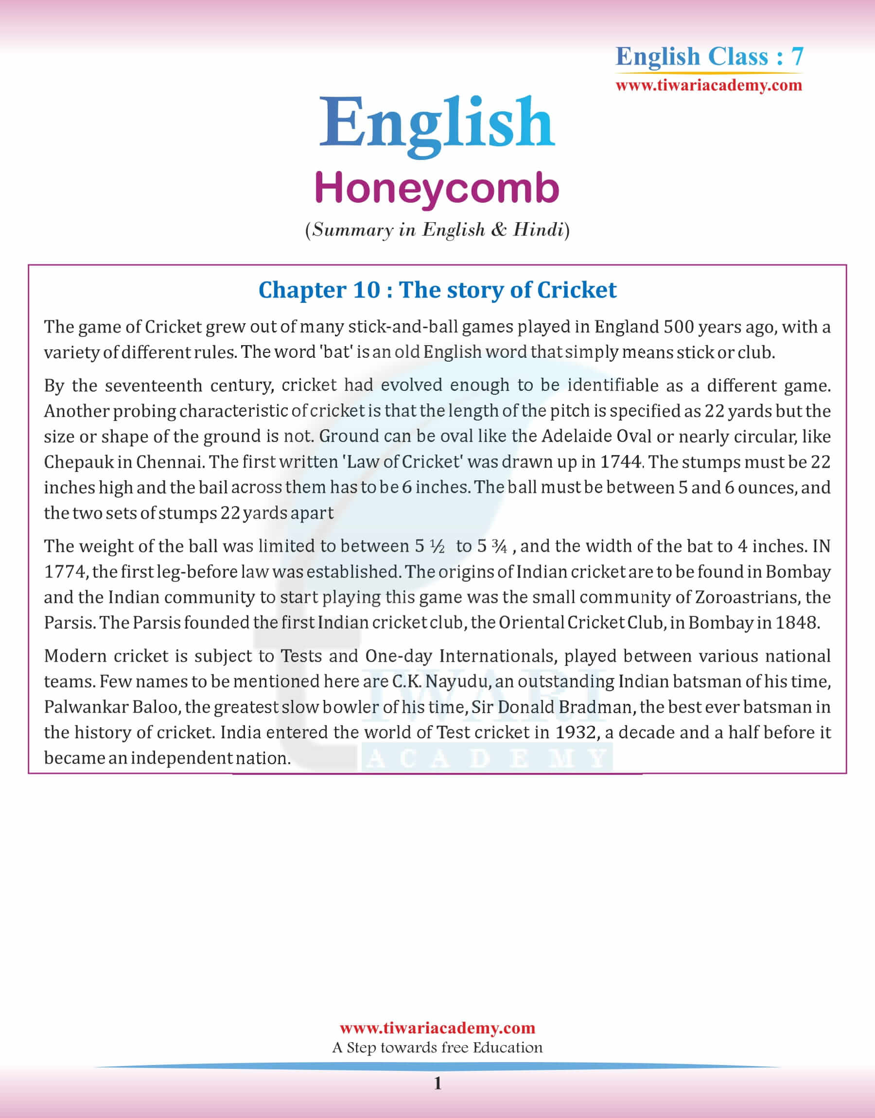 Class 7 English Chapter 10 Summary in English