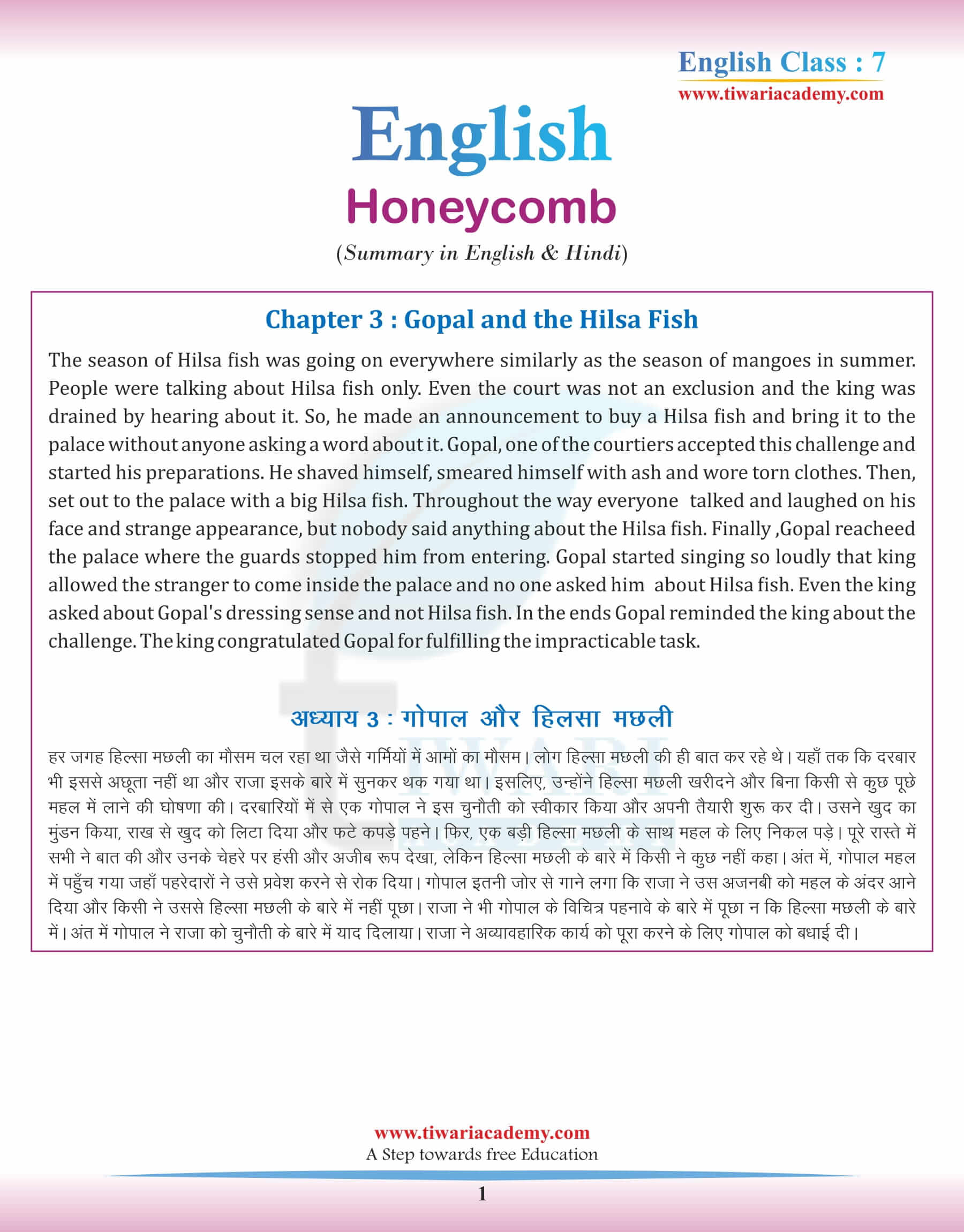 Class 7 English Chapter 3 Summary in Hindi and English