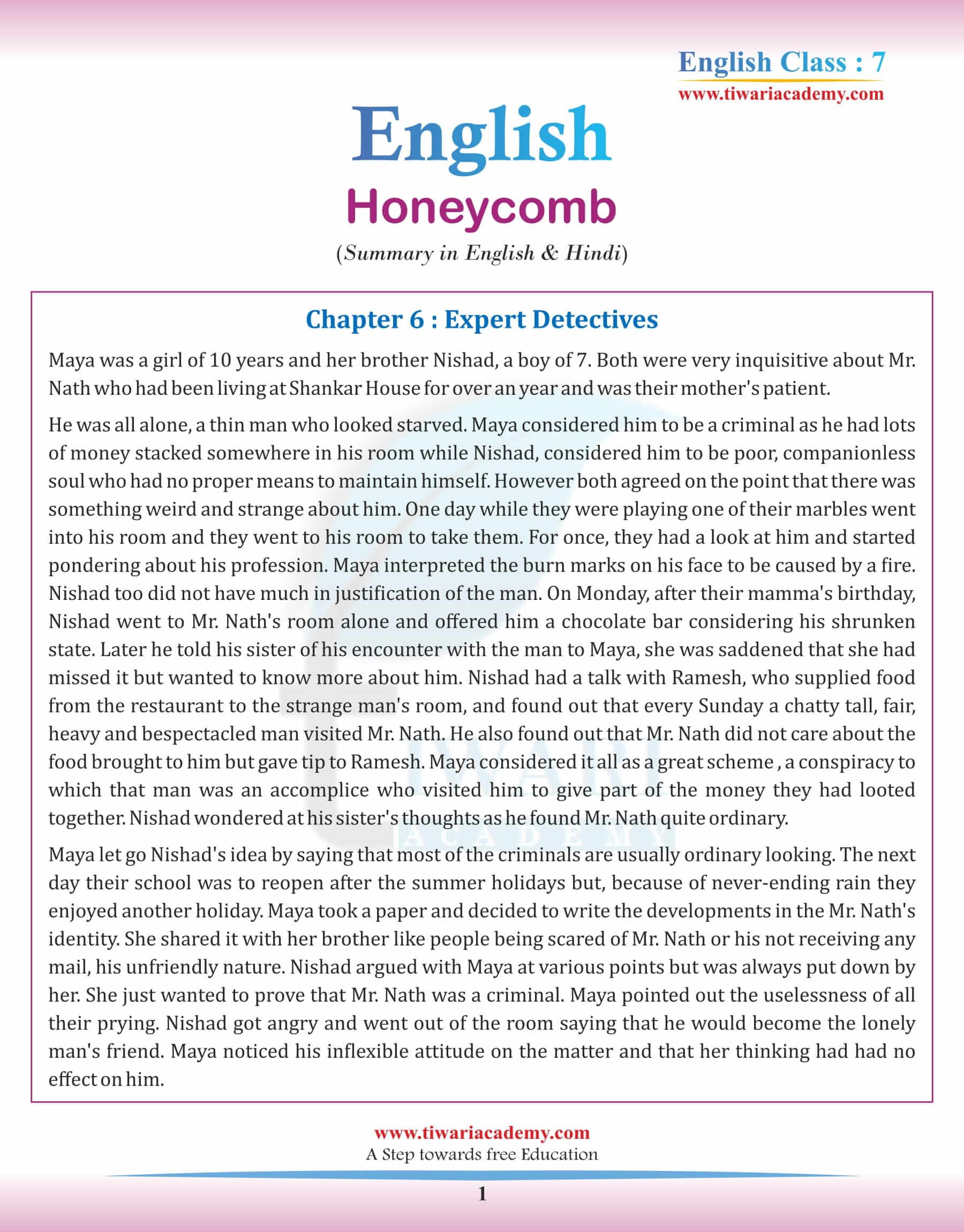 Class 7 English Chapter 6 Summary in English