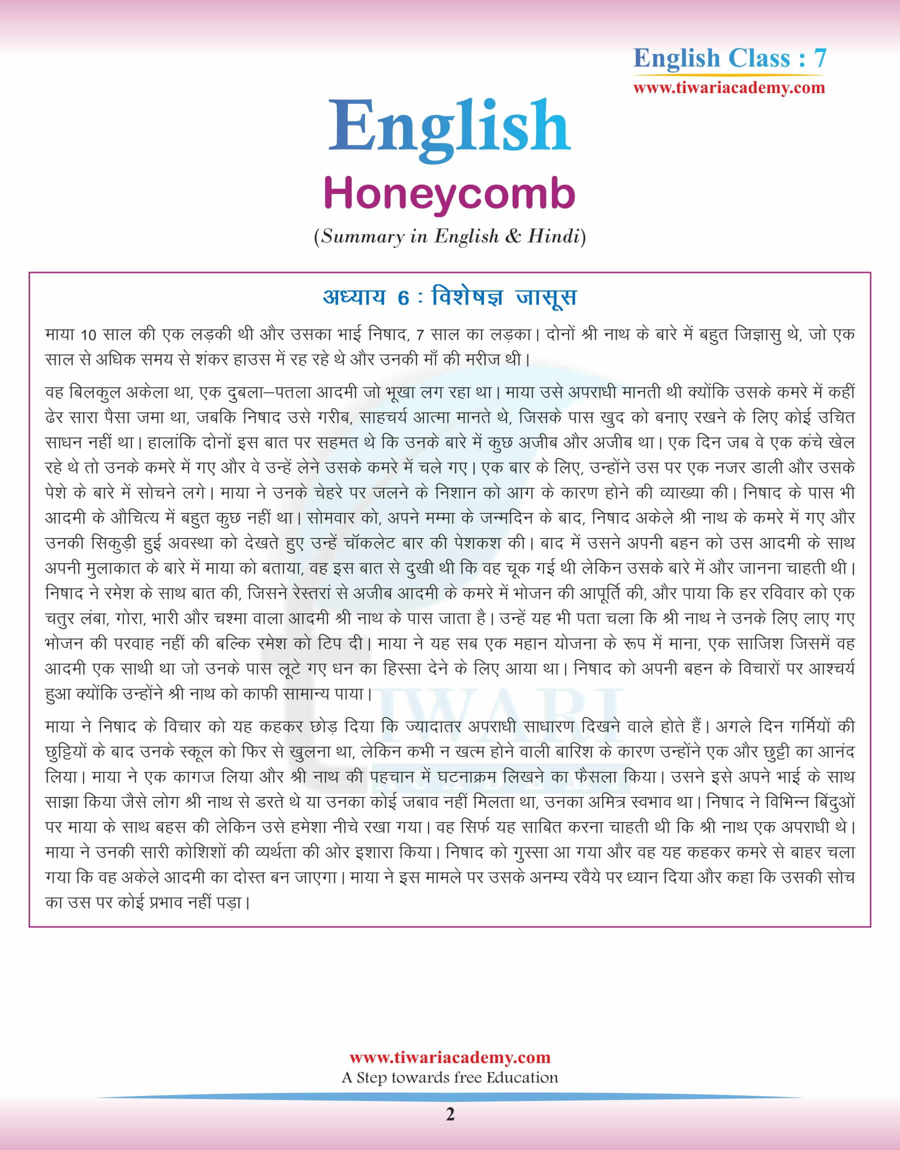 Class 7 English Chapter 6 Summary in Hindi