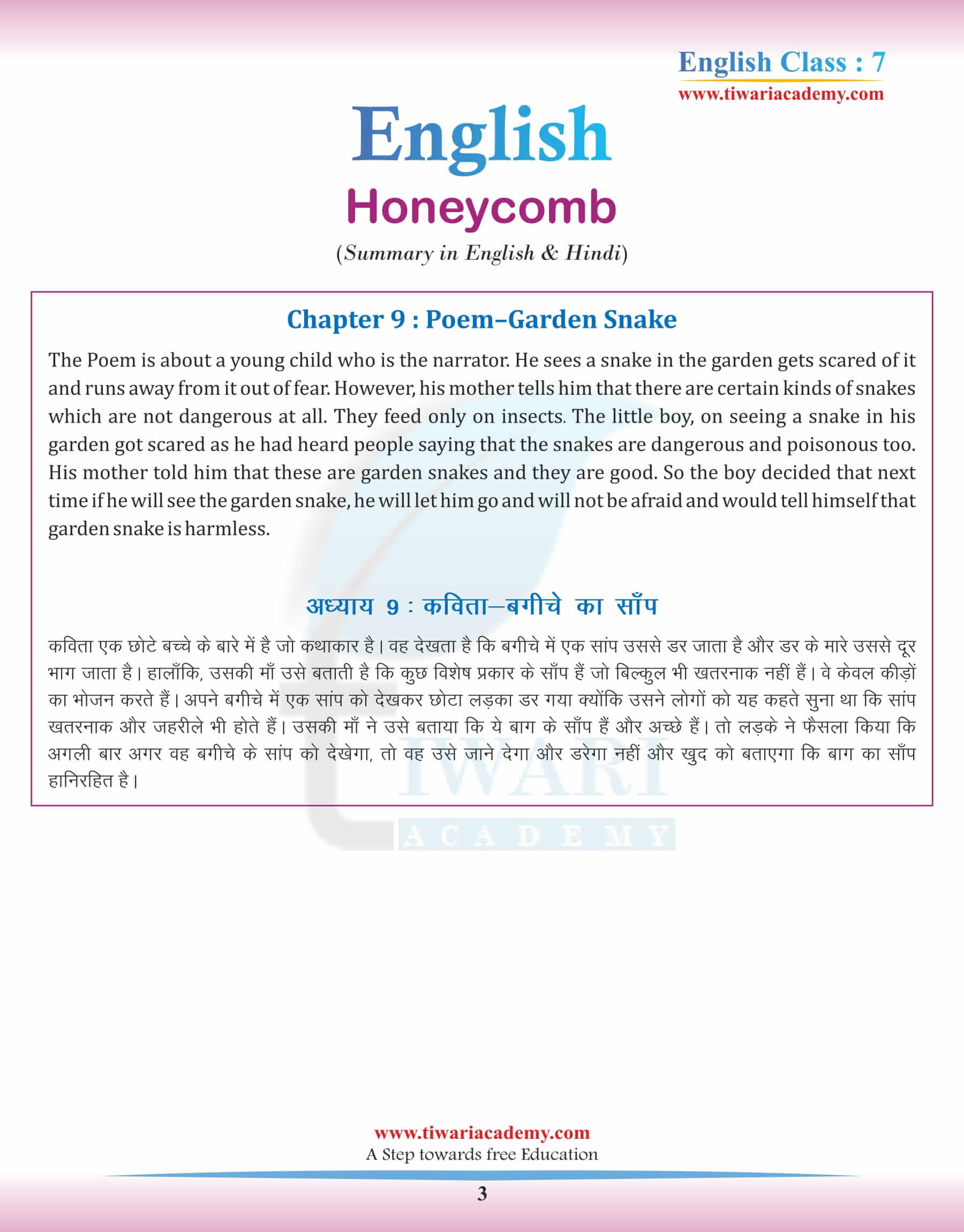 Class 7 English Chapter 9 Summary in Hindi and English