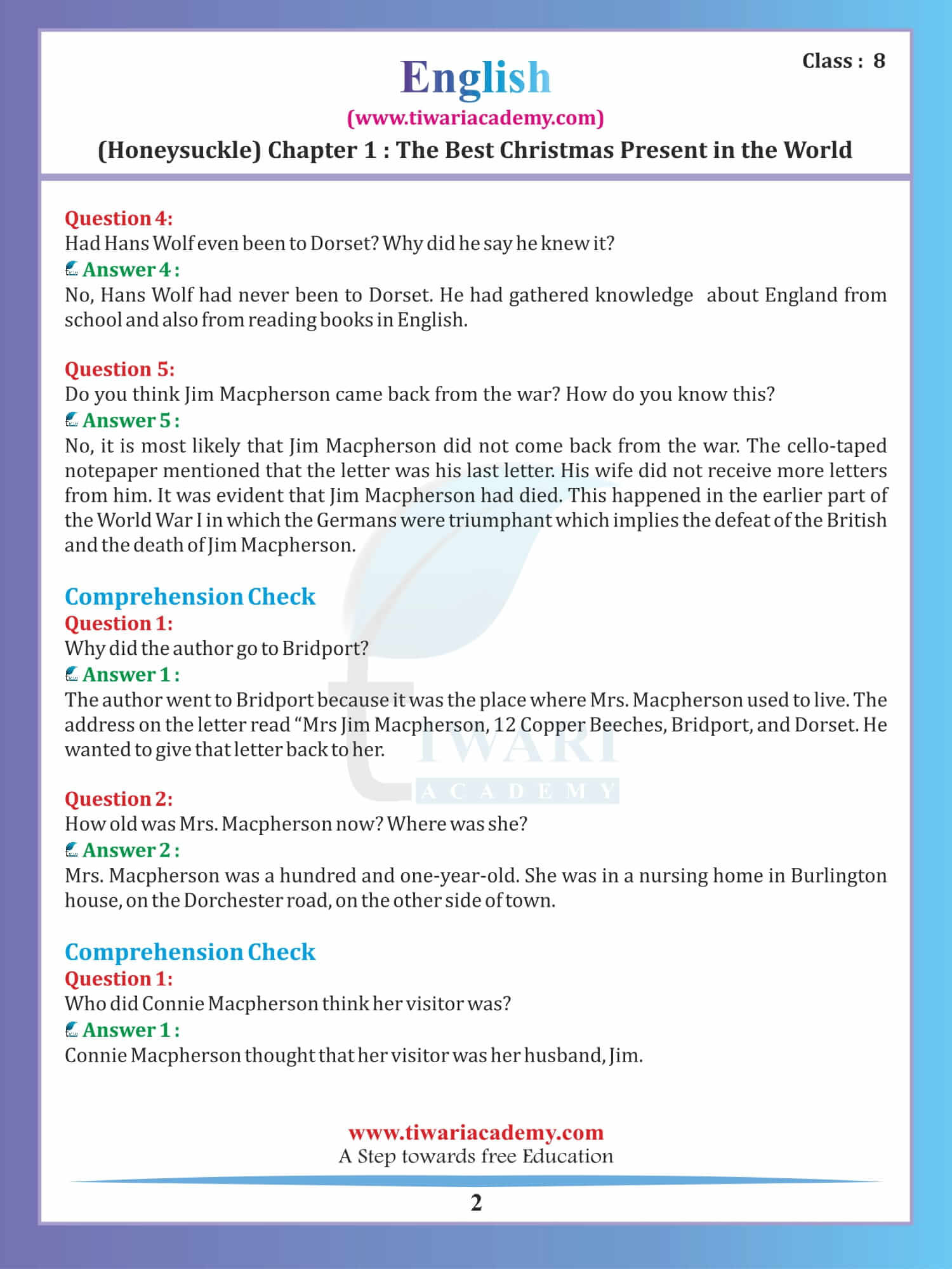 Class 8 English Honeydew Chapter 1