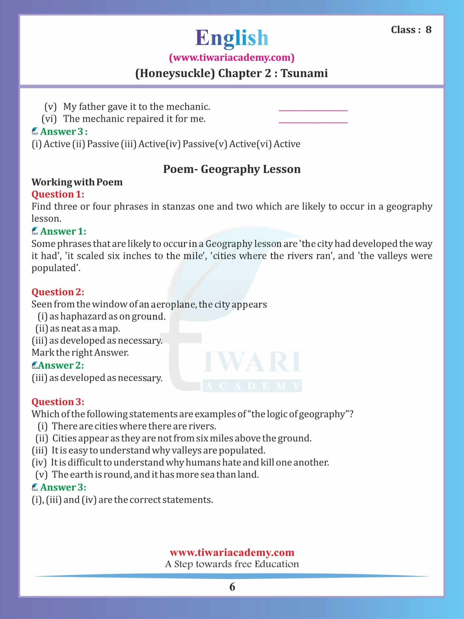 Class 8 English Honeydew Chapter 2 The Tsunami and the poem 2 pdf