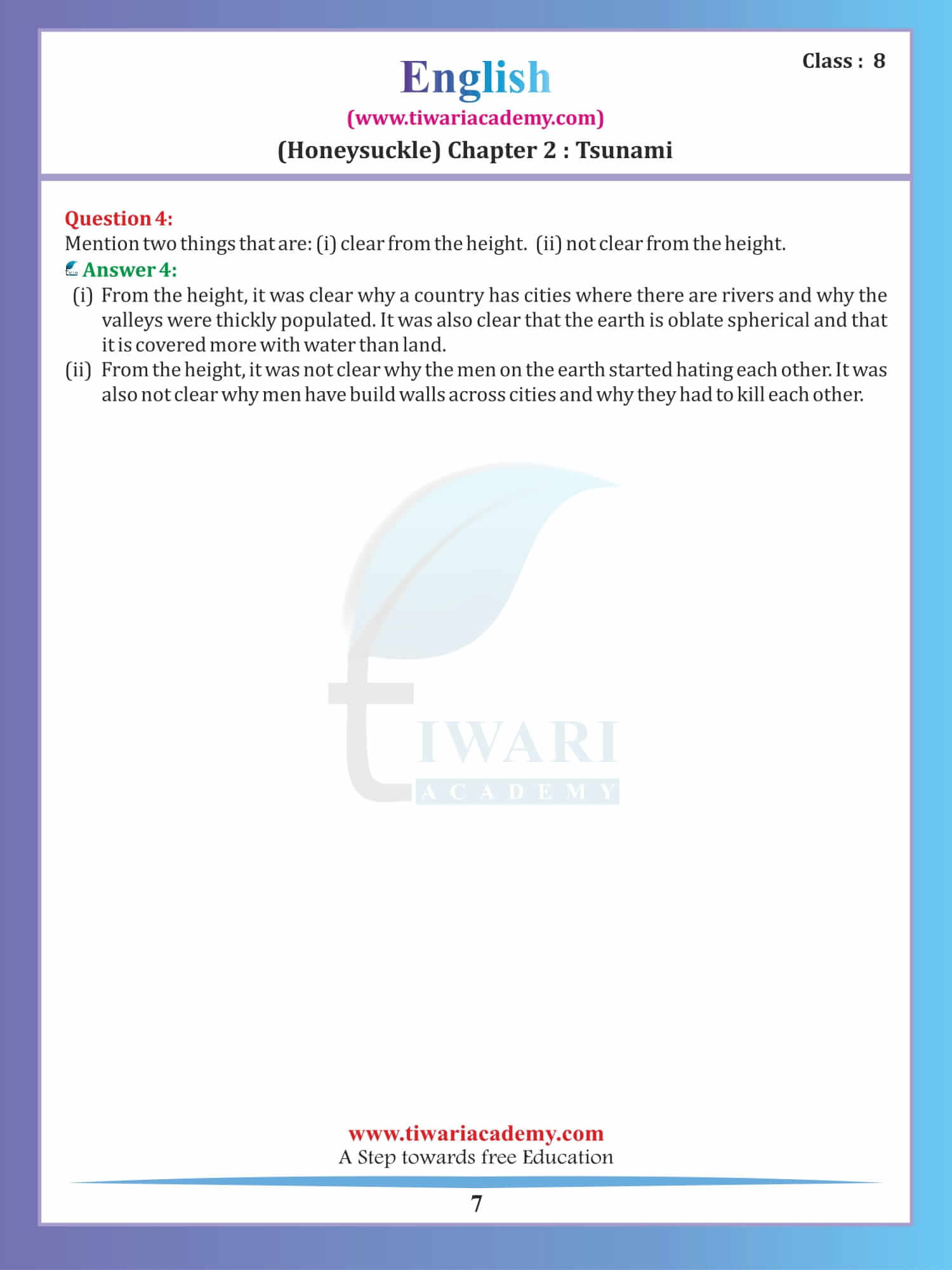 Class 8 English Honeydew Chapter 2 The Tsunami and the poem 2 free download