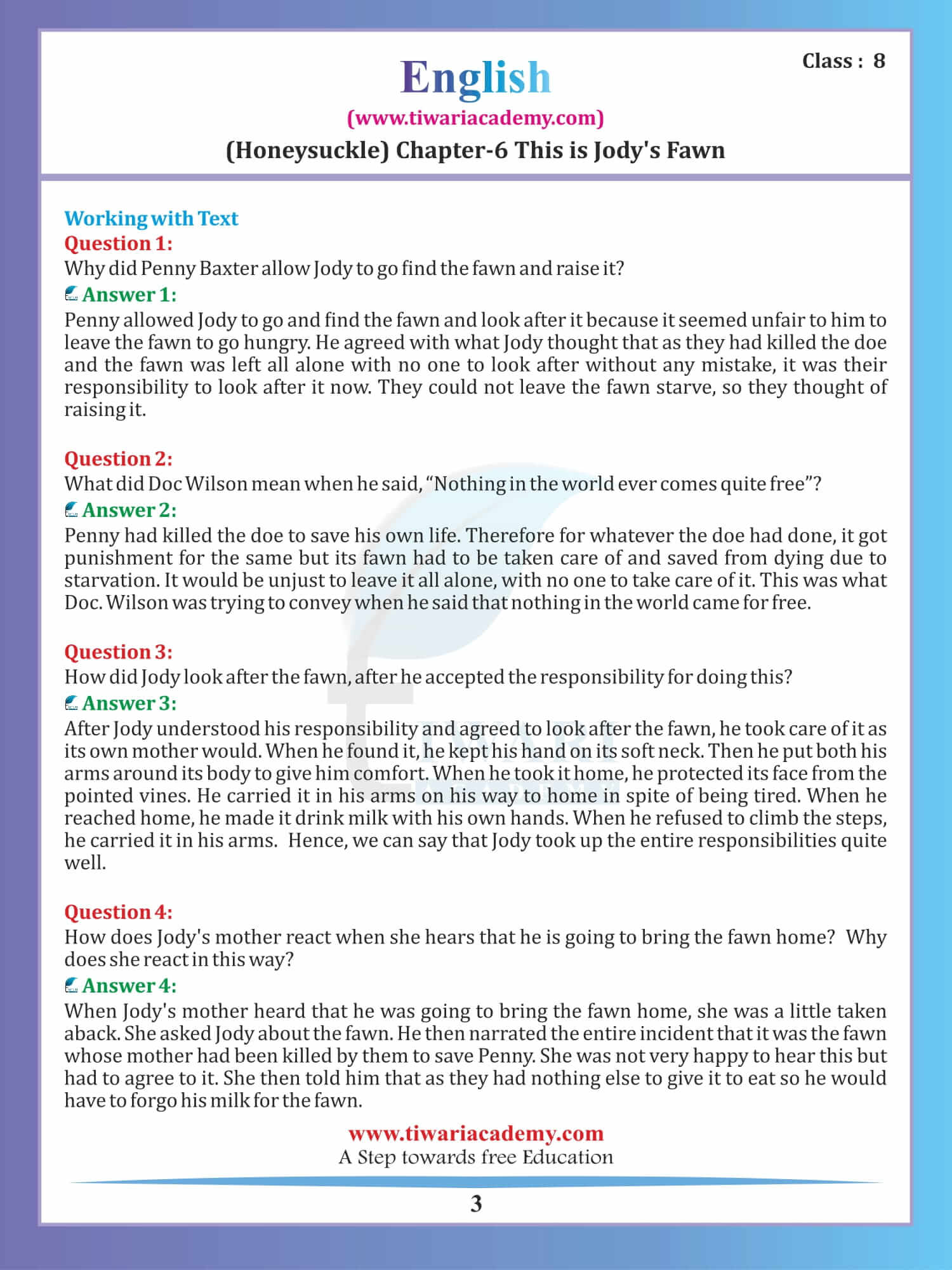 Class 8 English Honeydew Chapter 6 Question Answers