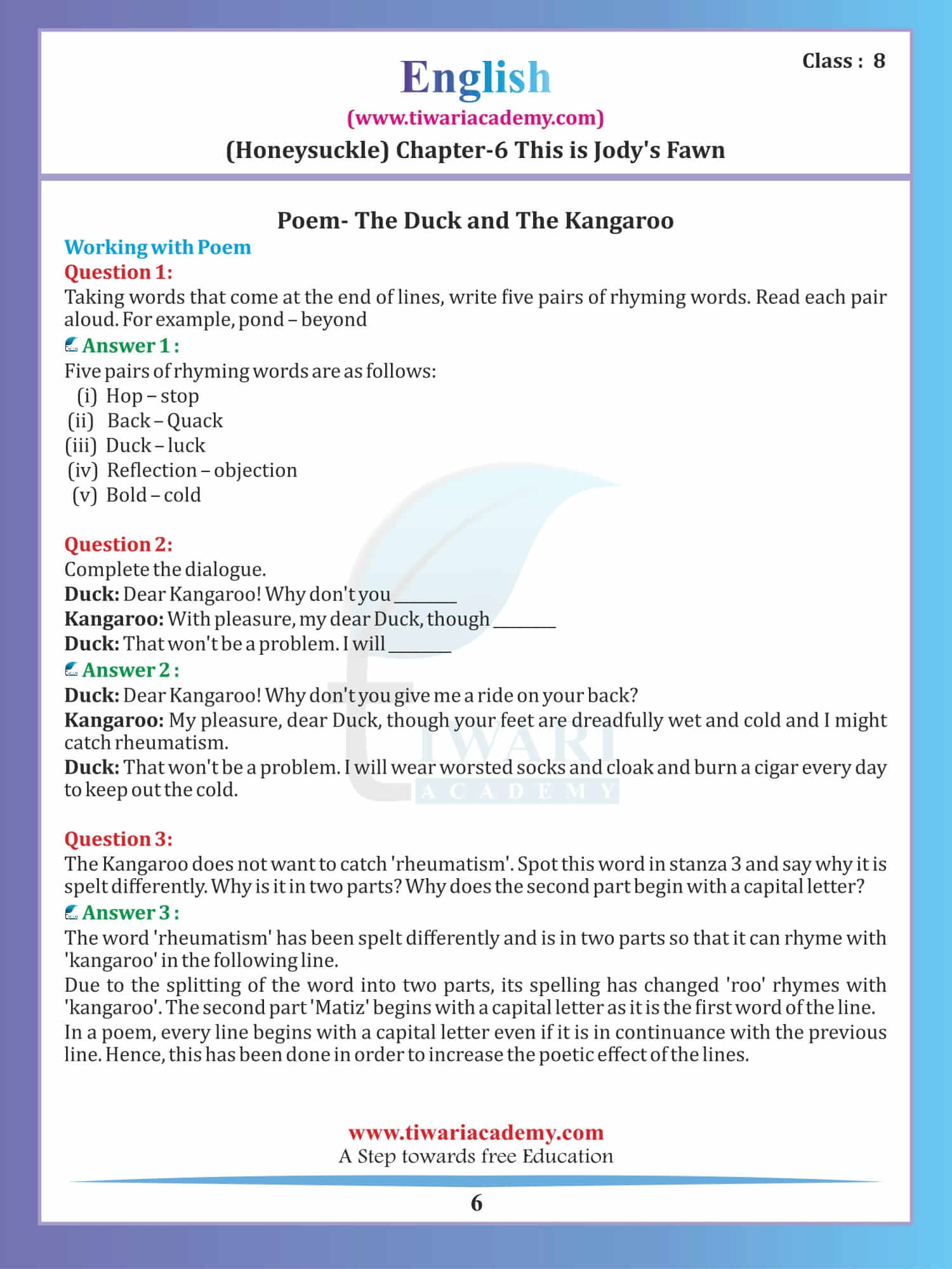 Class 8 English Honeydew Chapter 6 pdf free download