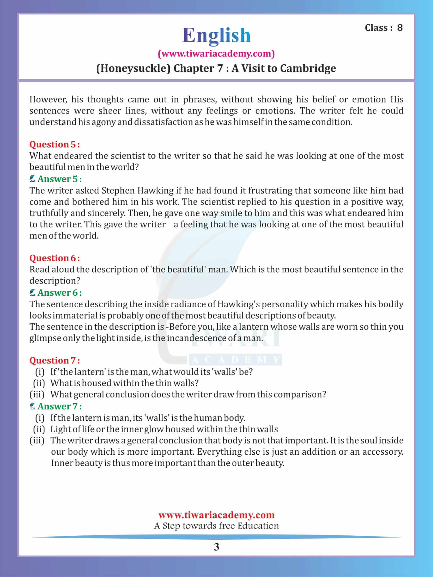 Class 8 English Honeydew Chapter 7 NCERT Solutions