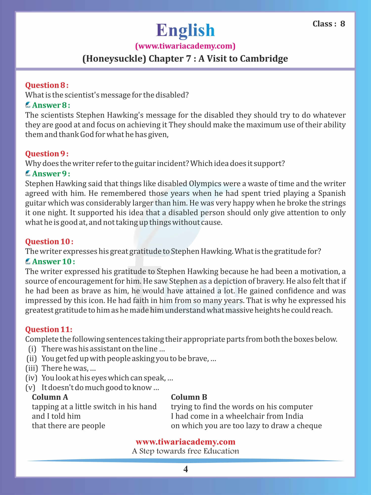 Class 8 English Honeydew Chapter 7 Answers