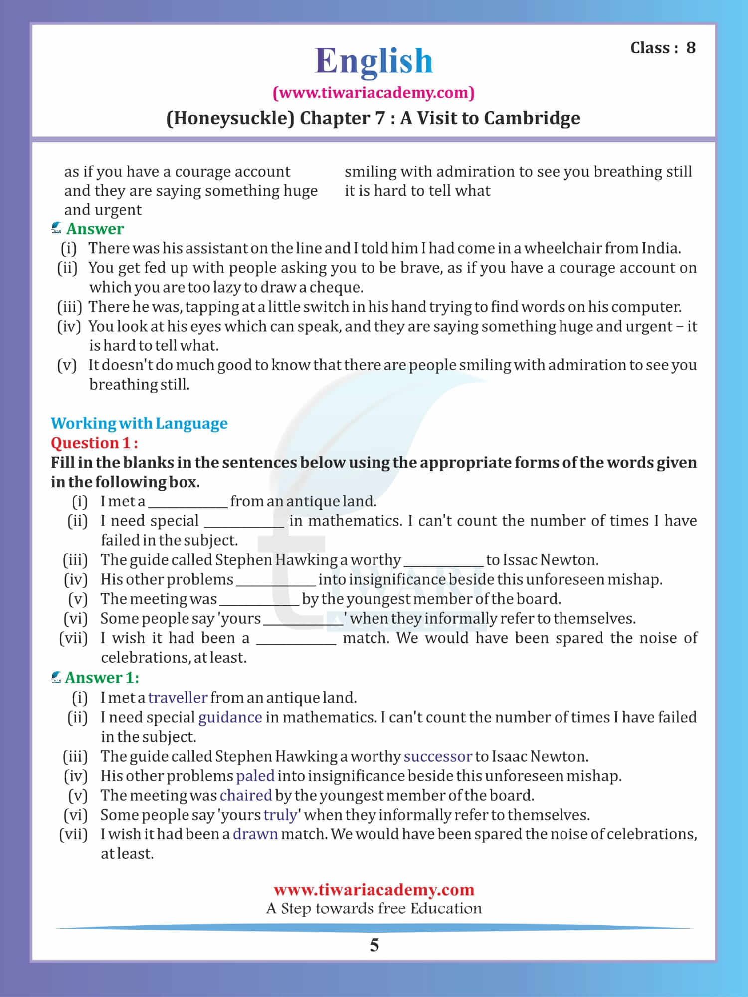 Class 8 English Honeydew Chapter 7 Question answers