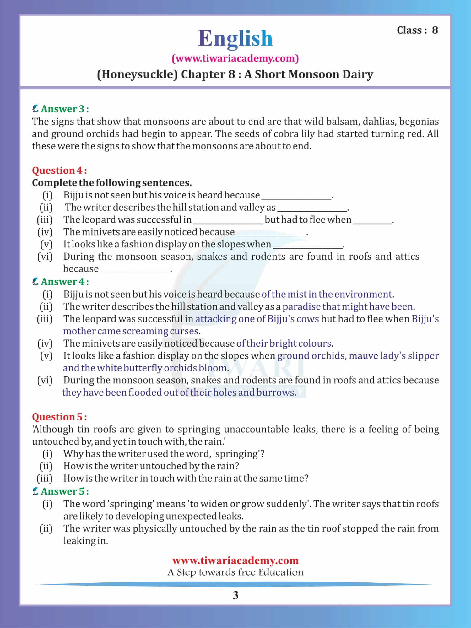 Class 8 English Honeydew Chapter 8 Solutions