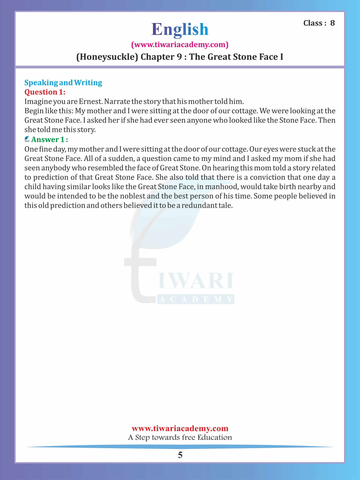 Class 8 English Honeydew Chapter 9 Question answers