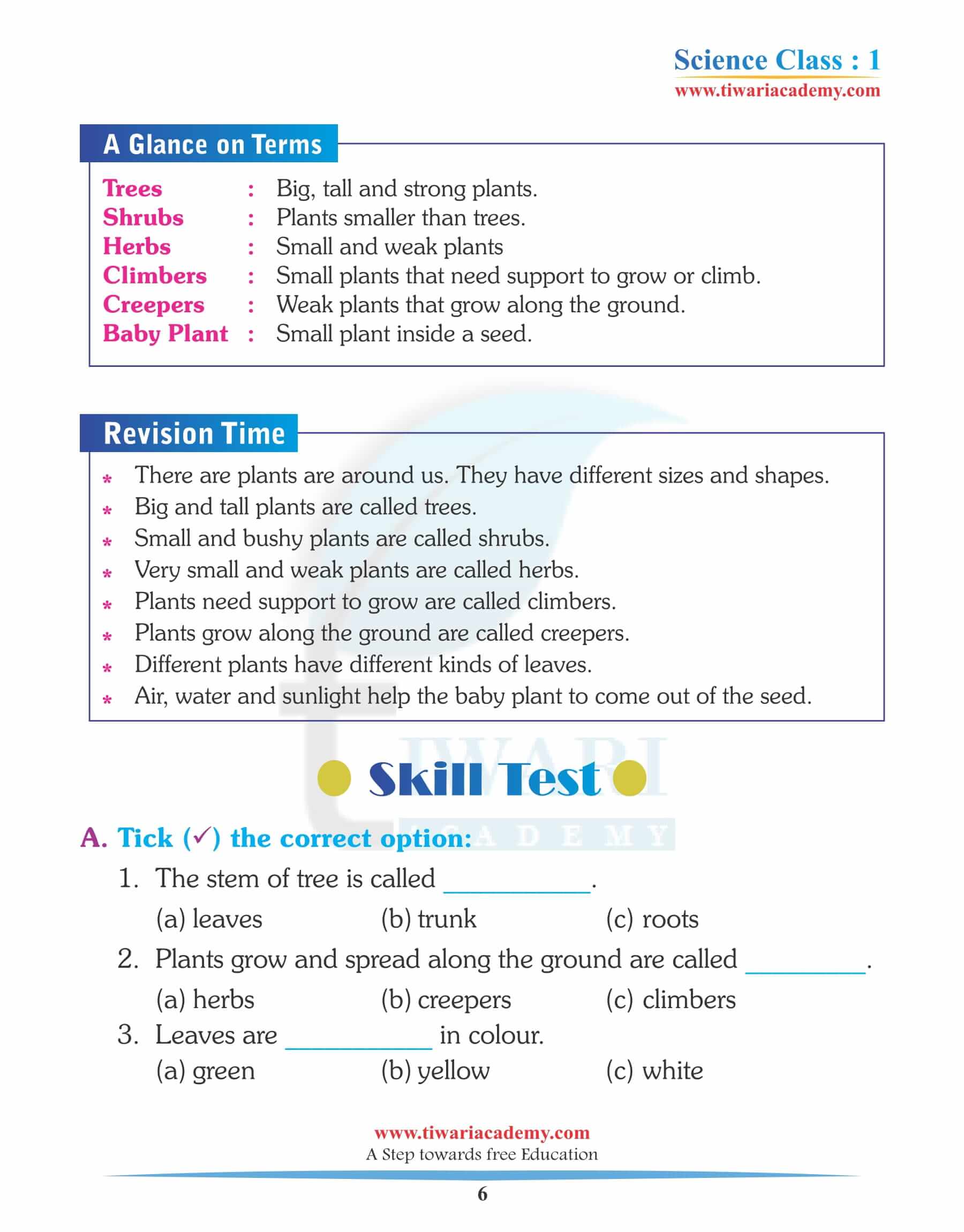 Class 1 Science Chapter 1 free pdf