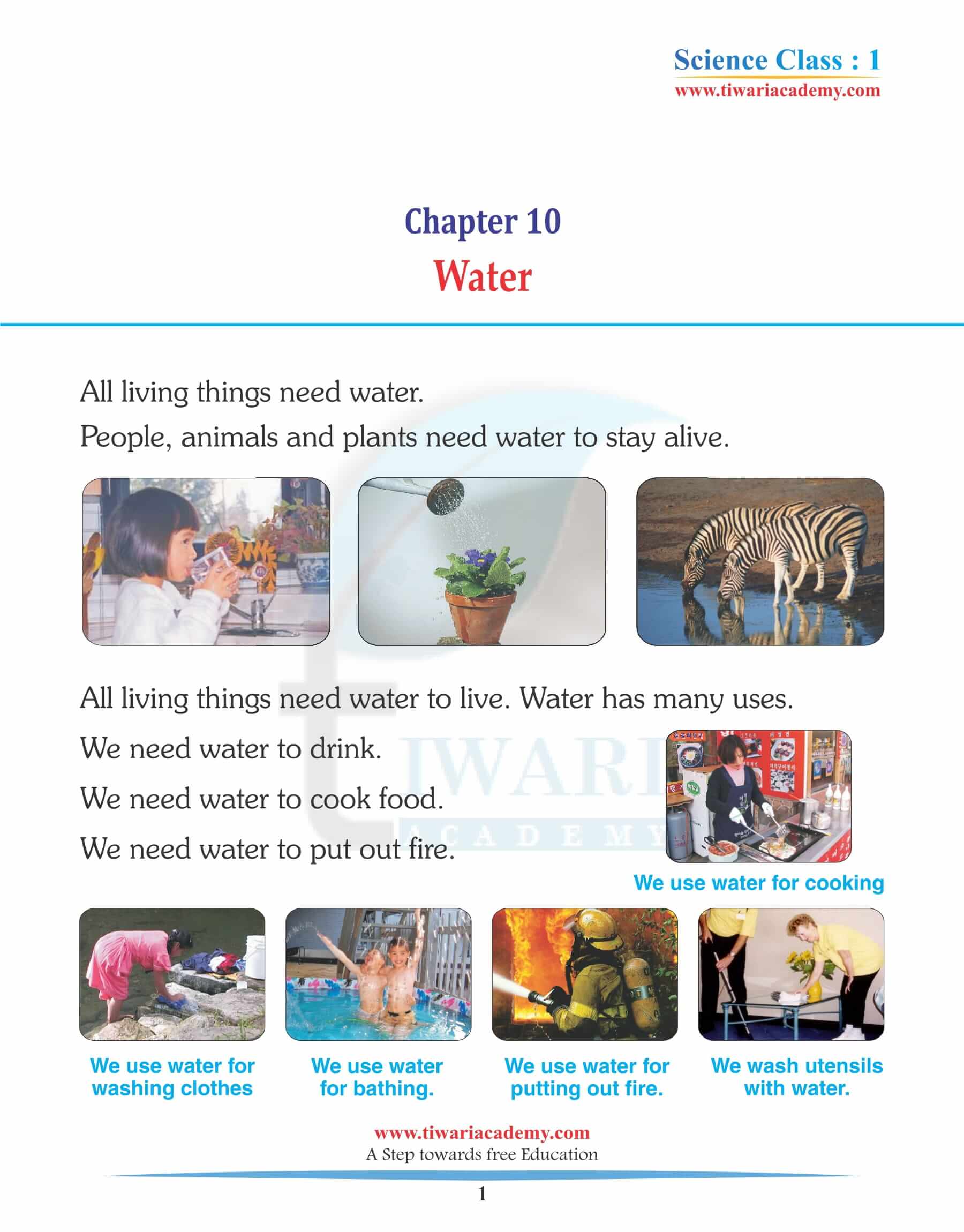 Class 1 Science Chapter 10 Water Solutions