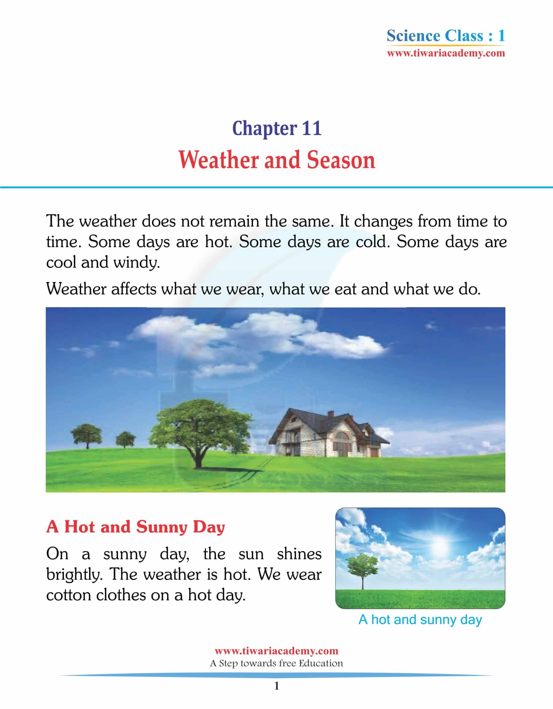 Class 1 Science Chapter 11 Weather and Season Solutions