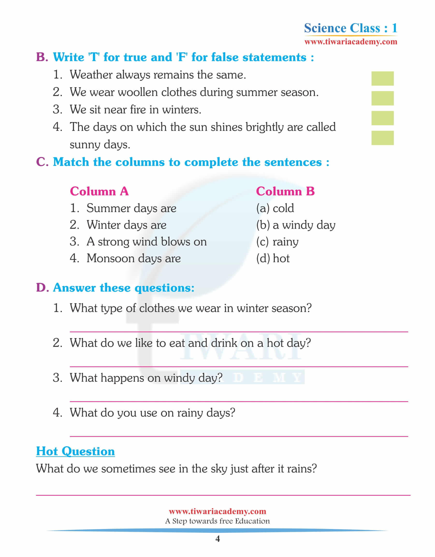 Class 1 Science Chapter 11 free Download