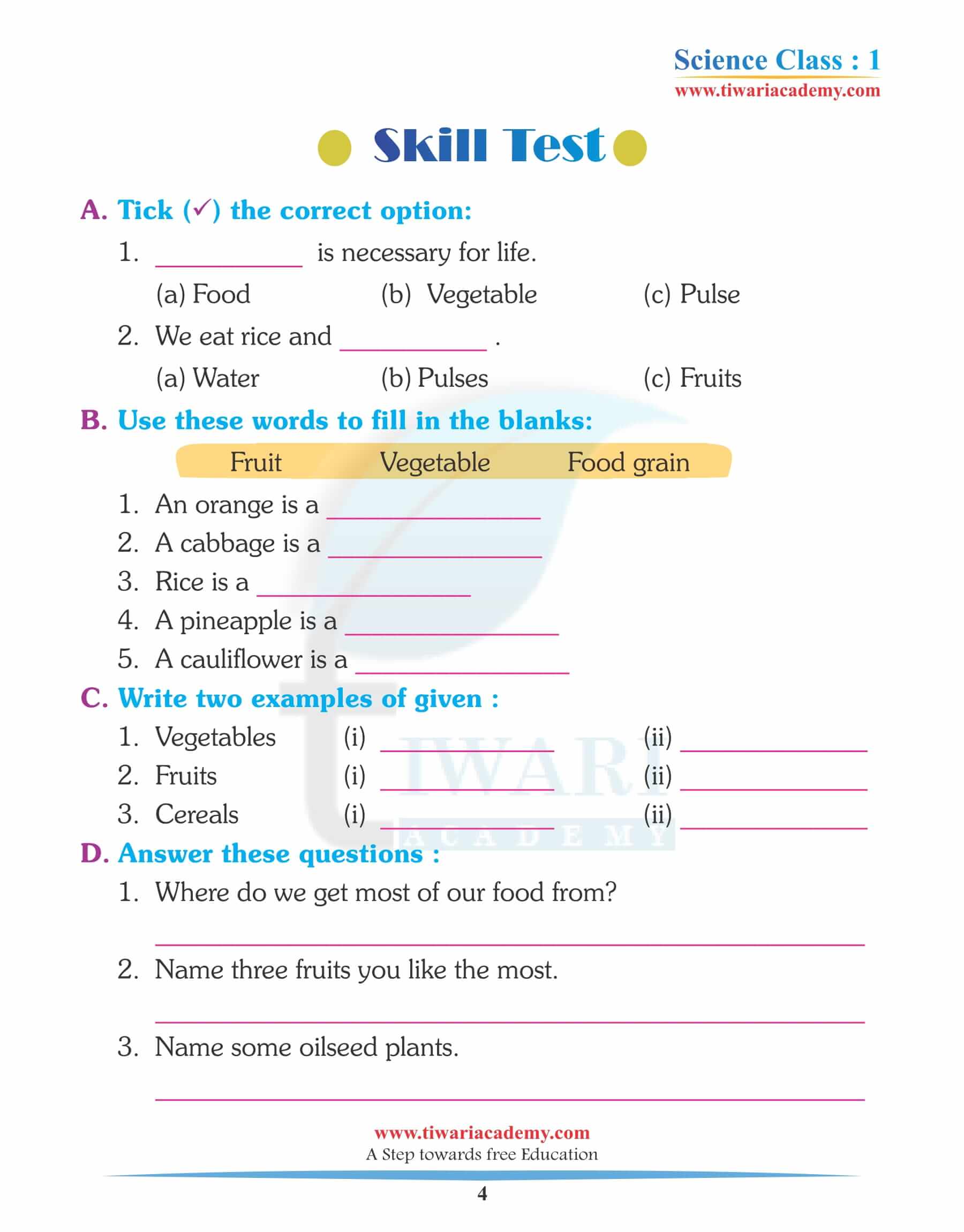 Class 1 Science Chapter 2 answers pdf