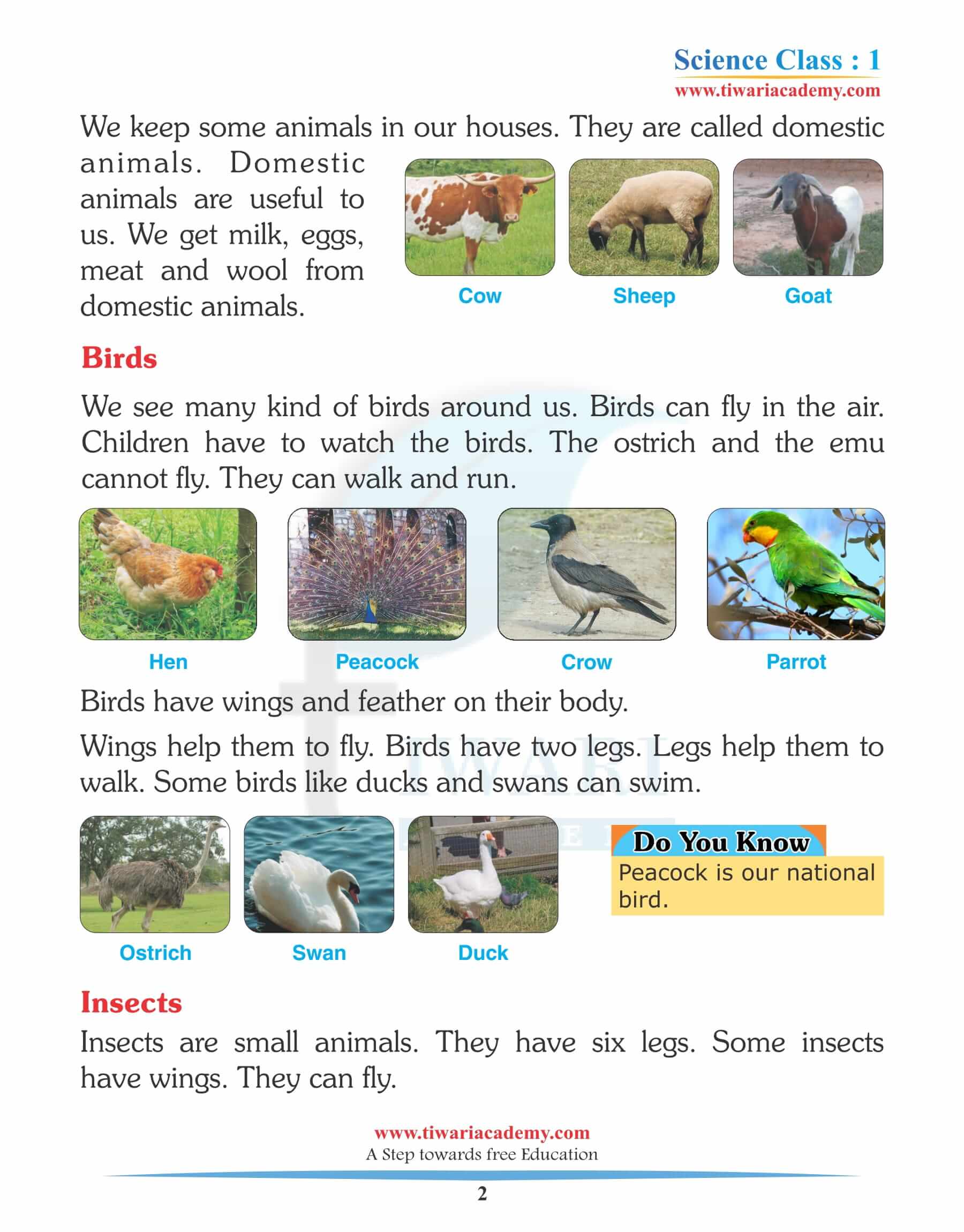 Class 1 Science Chapter 3 The Animals World in PDF file Format free.