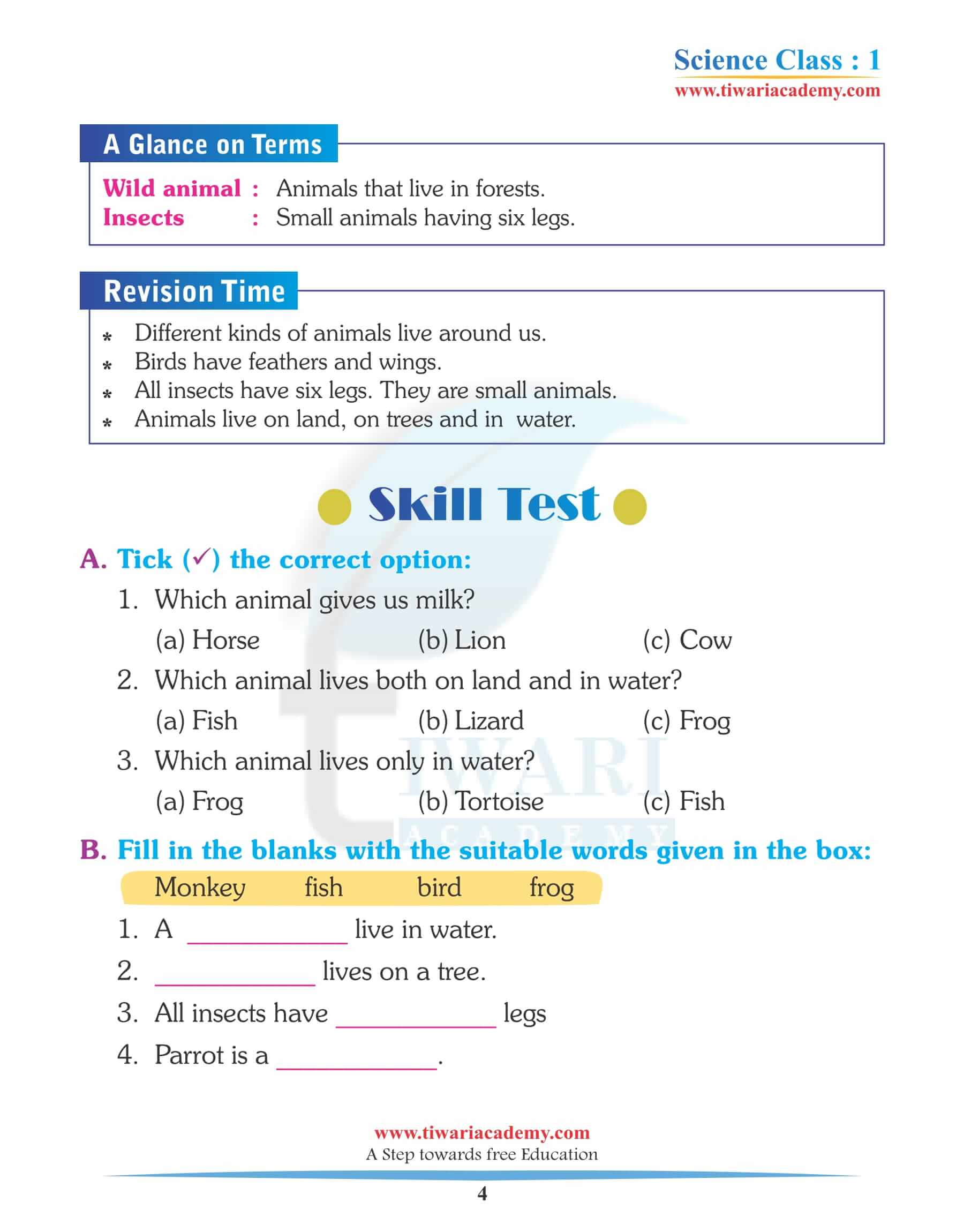 Class 1 Science Chapter 3 questions answers guide