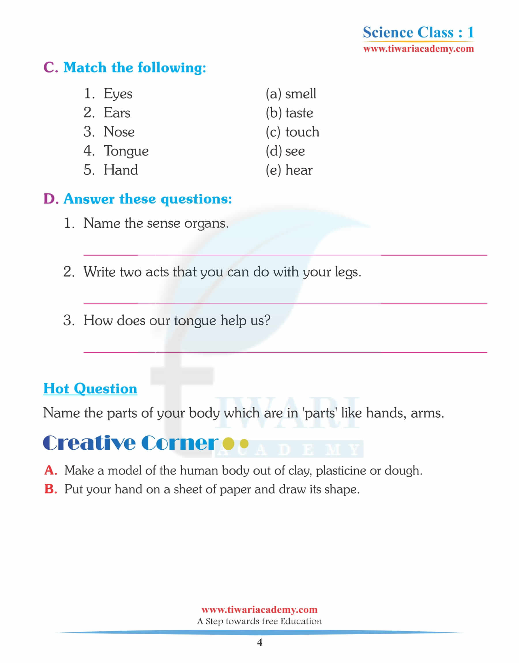 Class 1 Science Chapter 5 Question answers