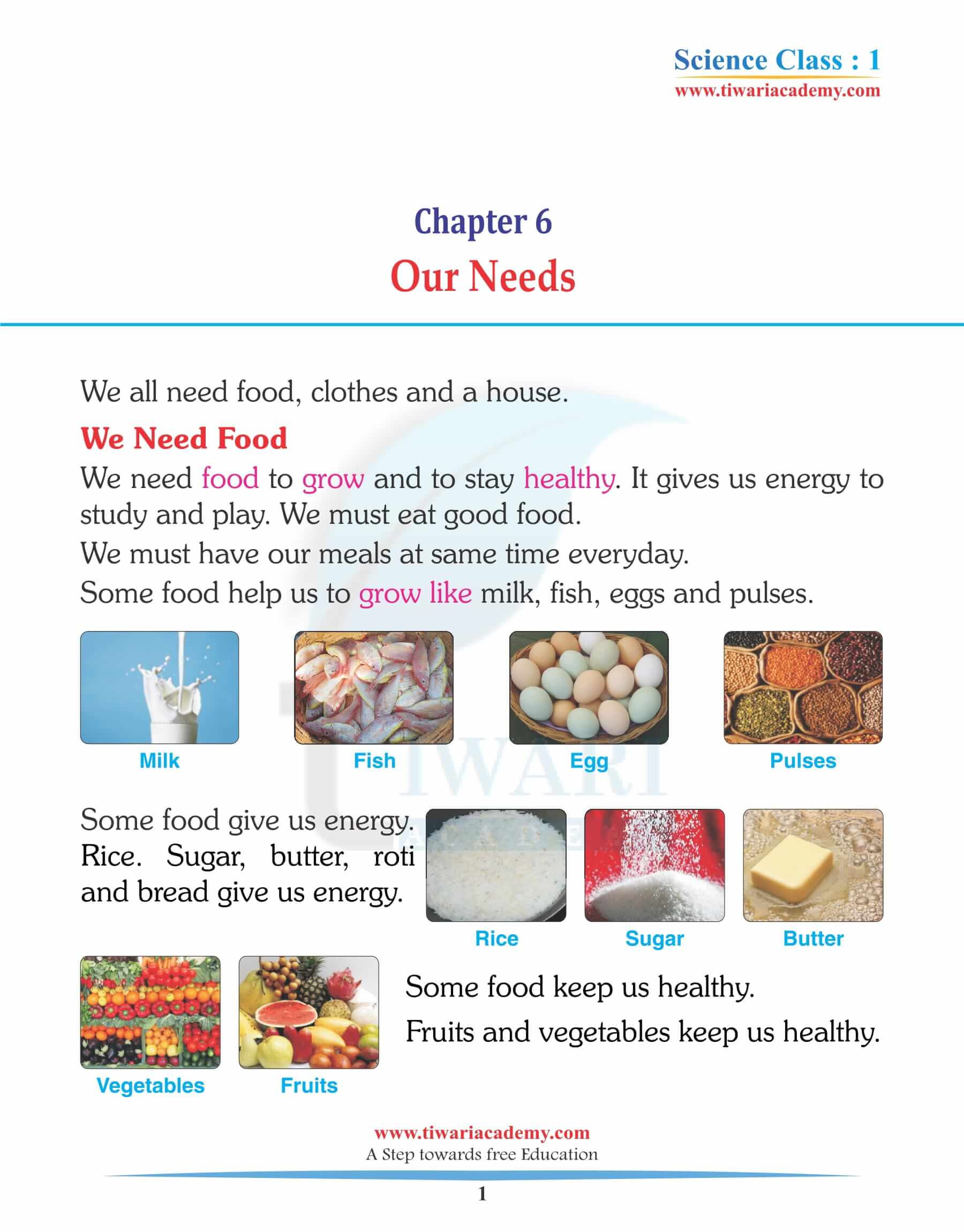 Class 1 Science Chapter 6 Our Needs Solutions