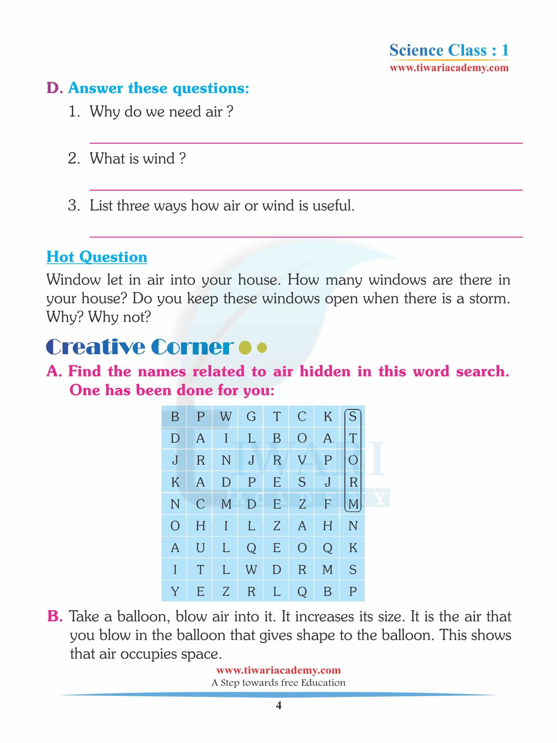 Class 1 Science Chapter 9 free download PDF