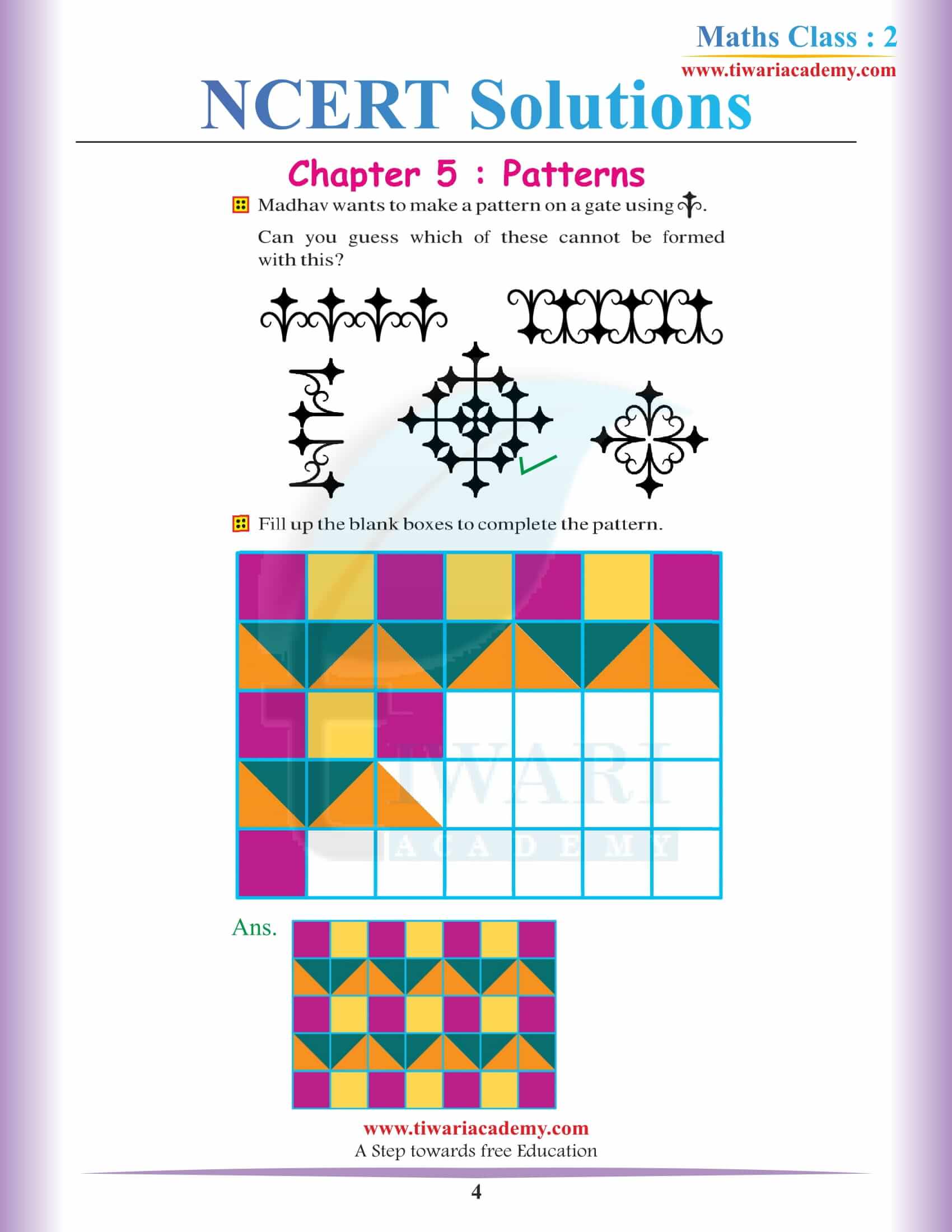 NCERT Solutions for Class 2 Maths Chapter 5 Patterns free download
