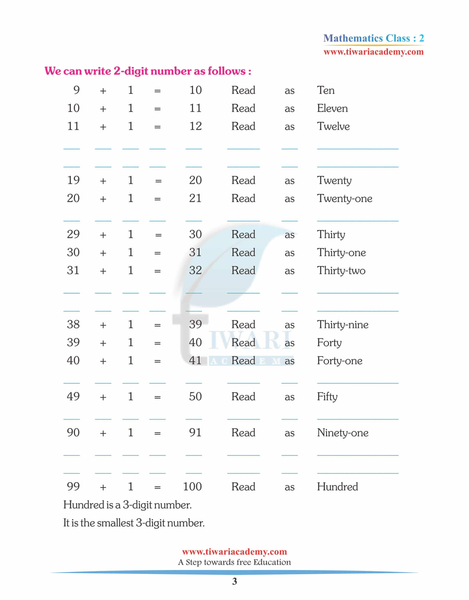 Class 2 Maths Chapter 1 Revision Question answers