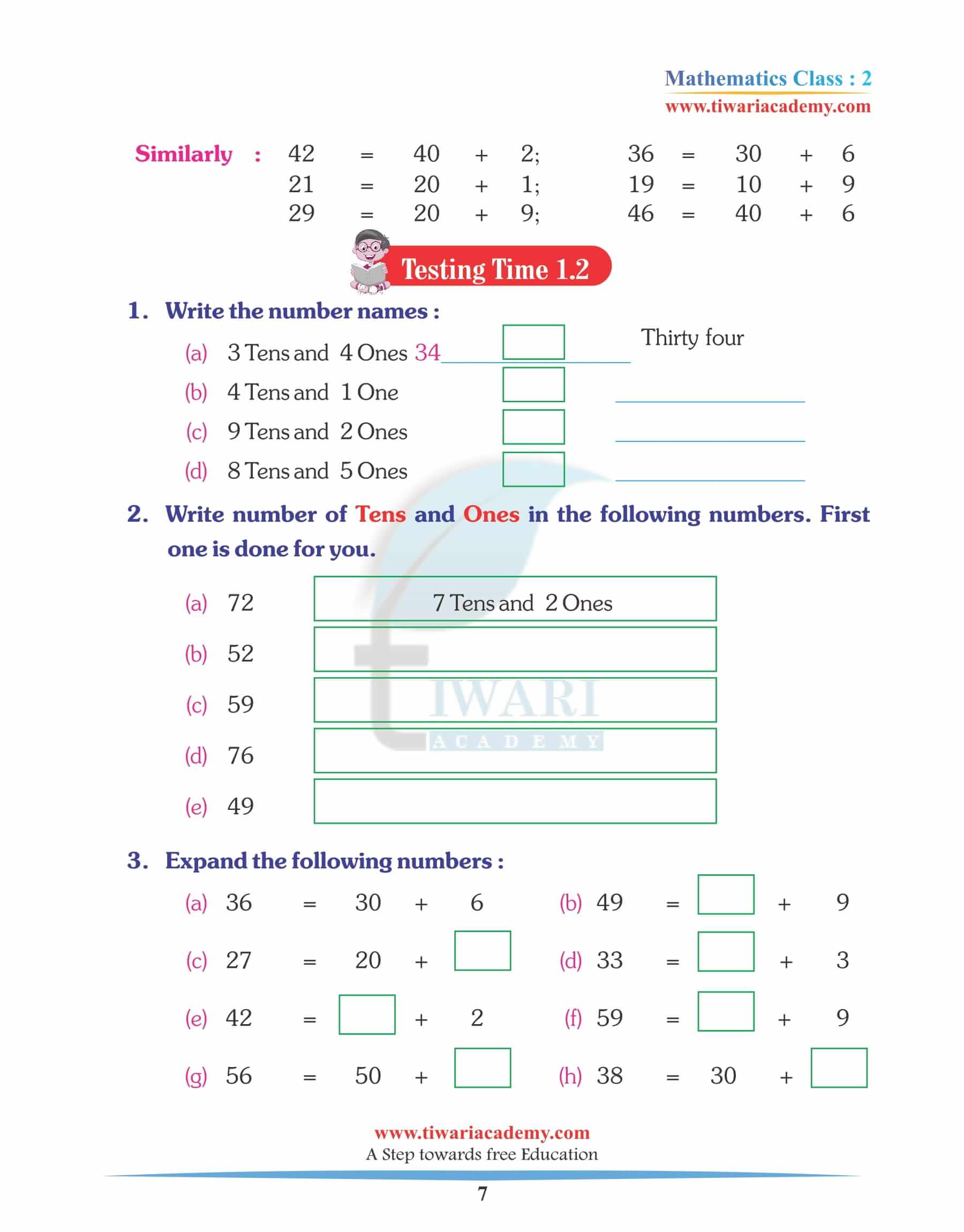 Class 2 Maths Chapter 1 Practice Assignments