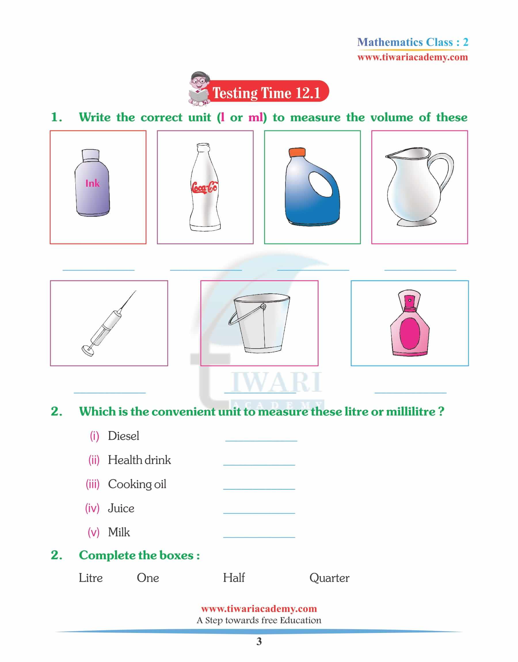 Class 2 Maths Chapter 12 Assignments