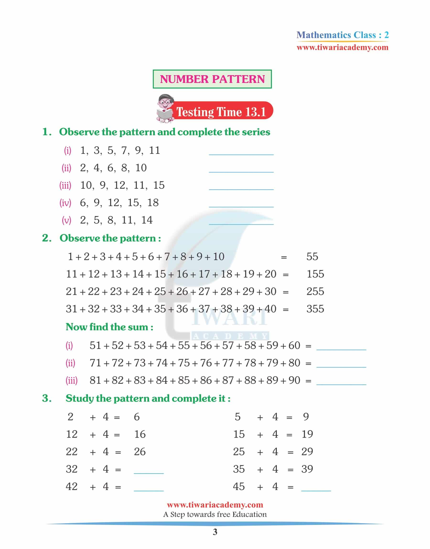 Class 2 Maths Chapter 13 Assignments