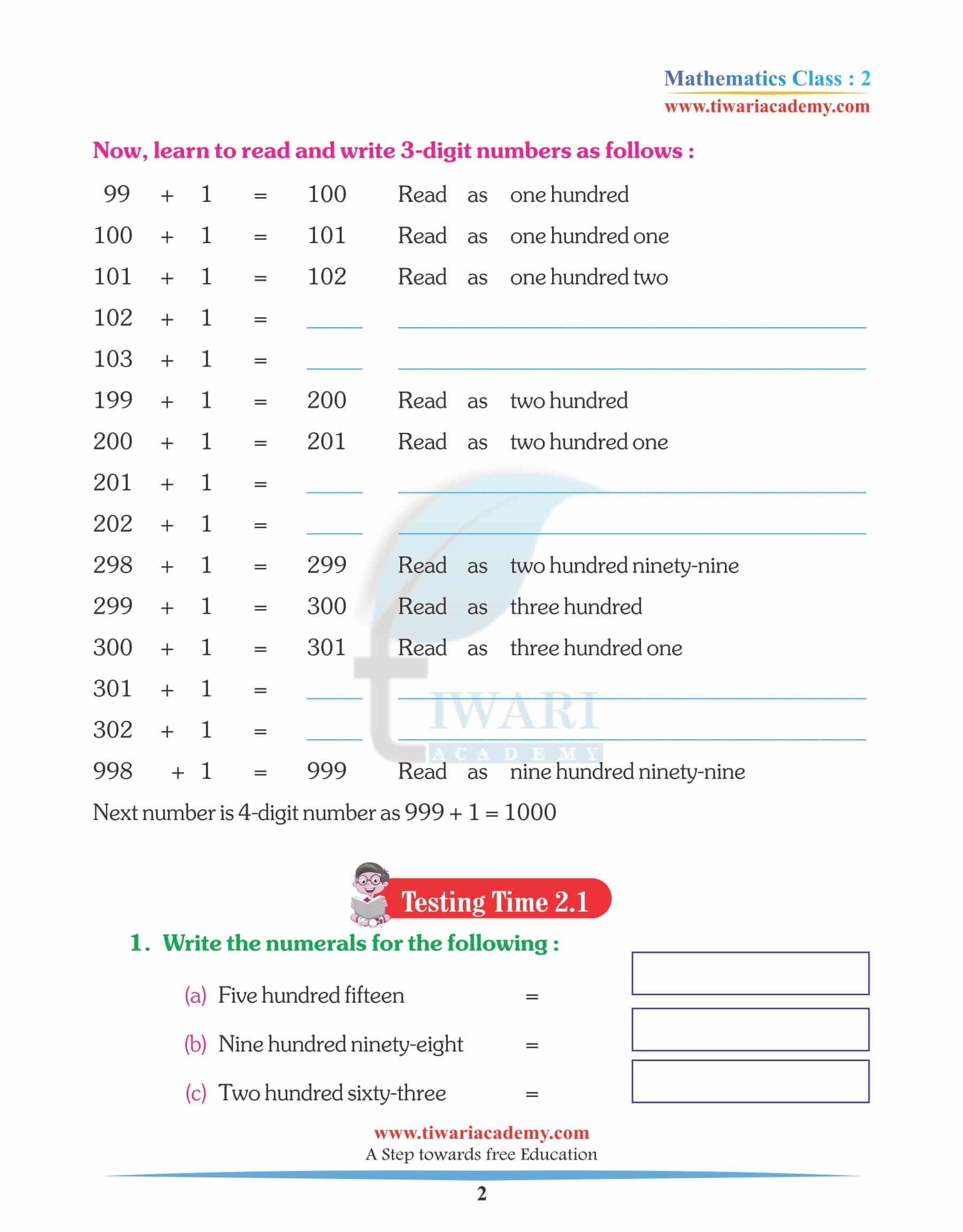 Class 2 Maths Chapter 2 Revision Questions