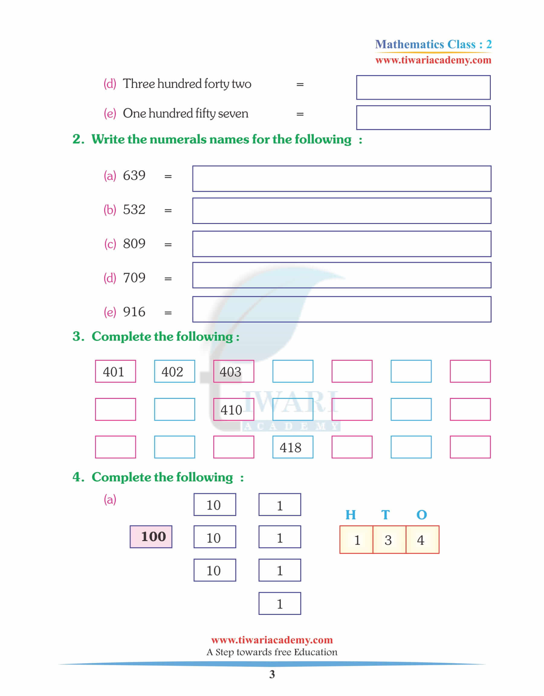 Class 2 Maths Chapter 2 Revision assignments