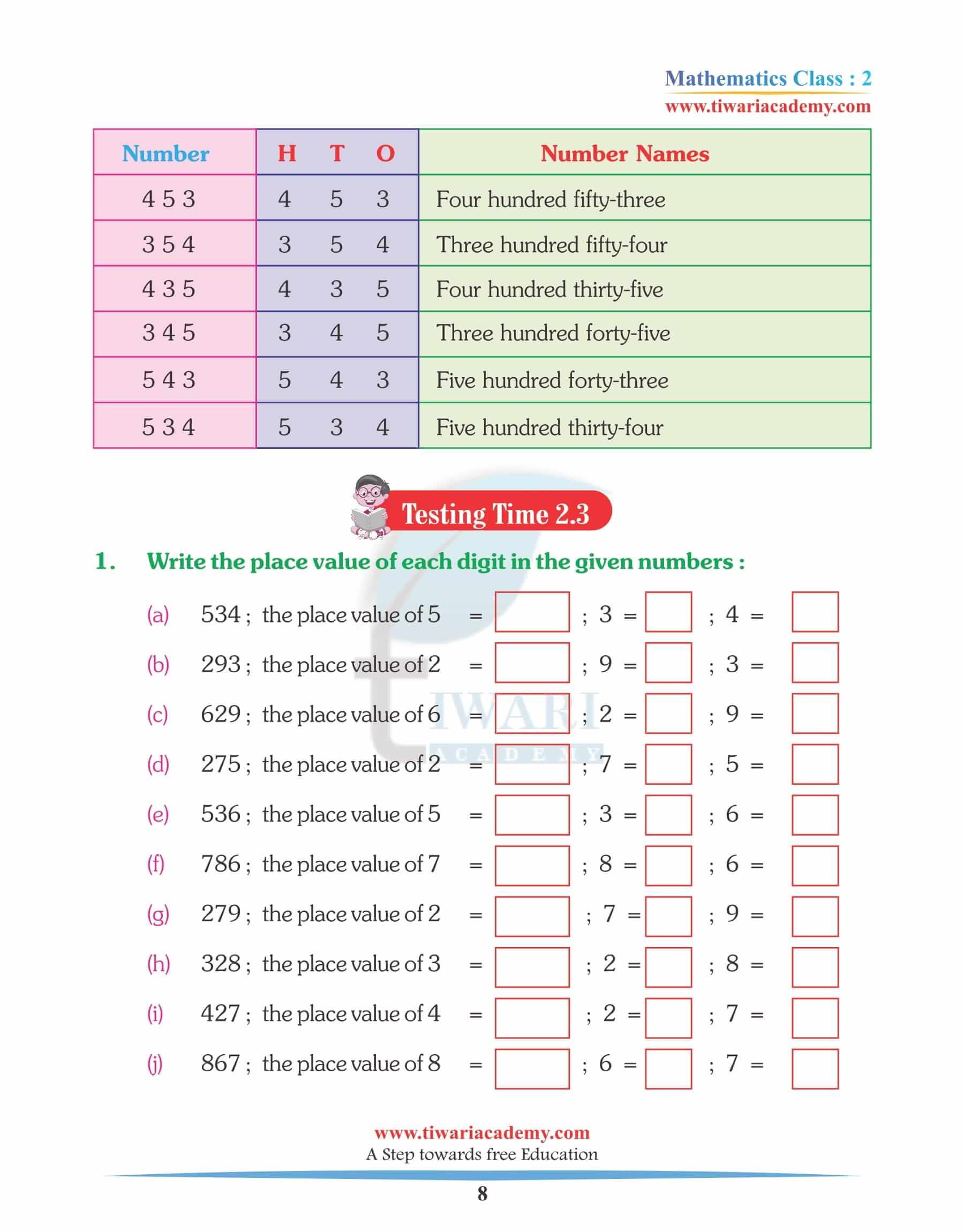 Class 2 Maths Chapter 2 Practice assignments