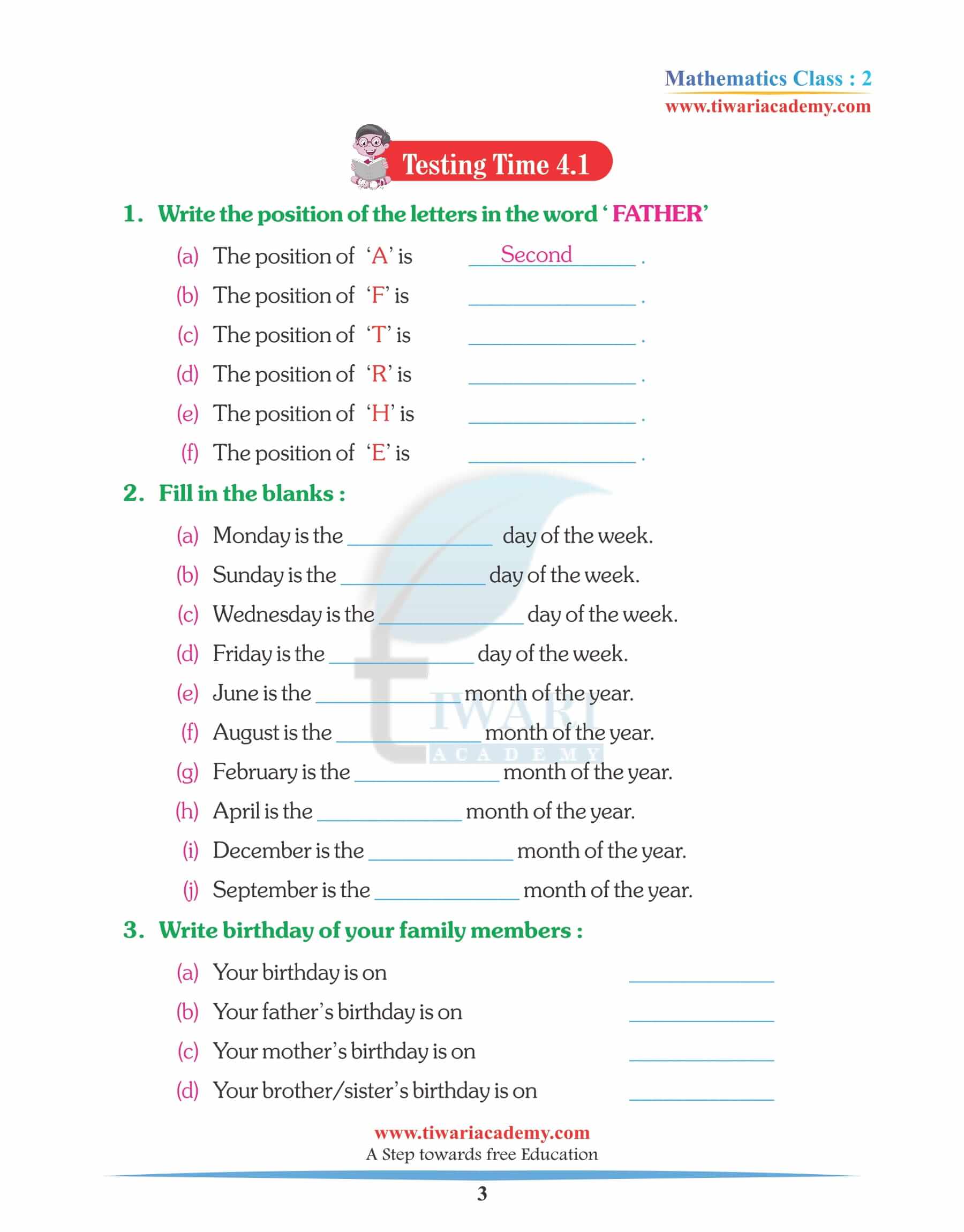 Class 2 Maths Chapter 4 Practice Assignments