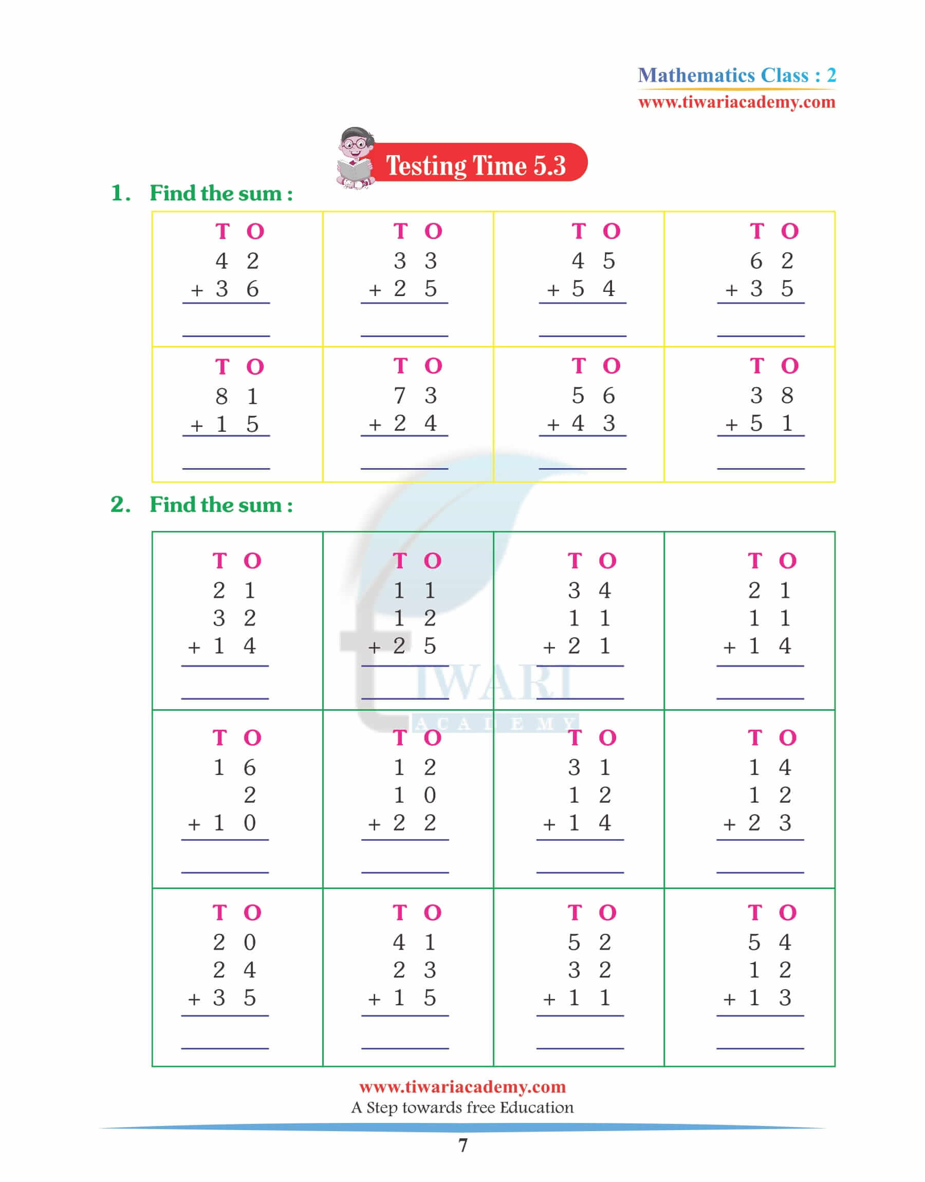 Class 2 Maths Chapter 5 Practice Assignments