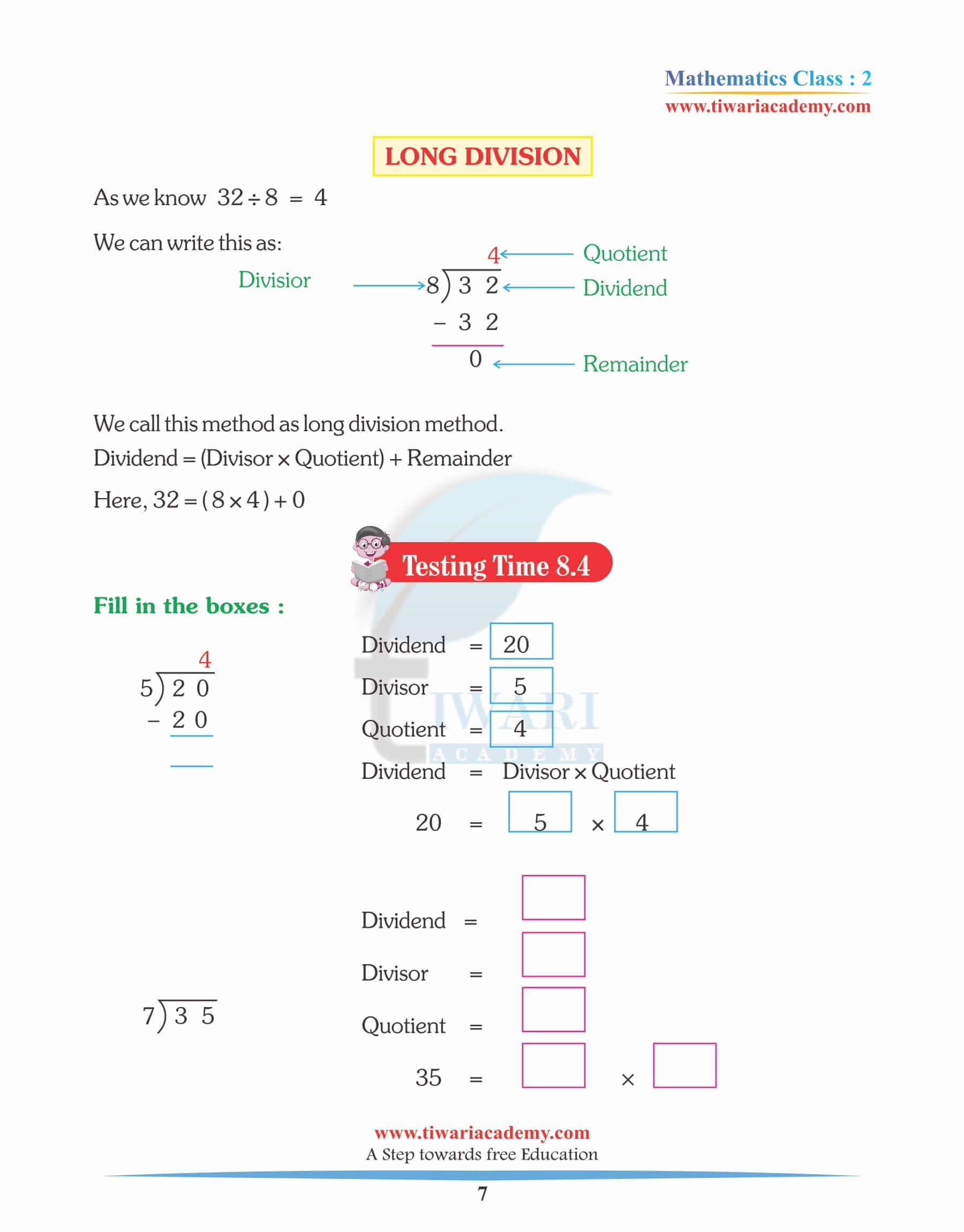 Class 2 Maths Chapter 8 Revision book